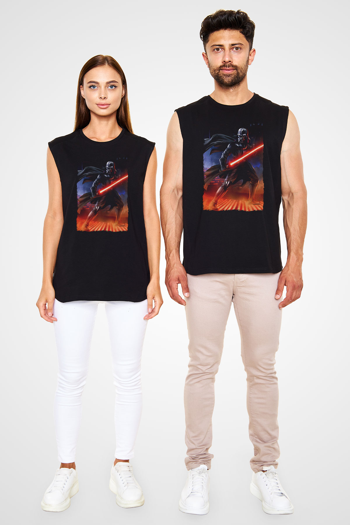Star Wars (Dart Vader) Baskılı Unisex Siyah Kolsuz Tişört - Tshirt