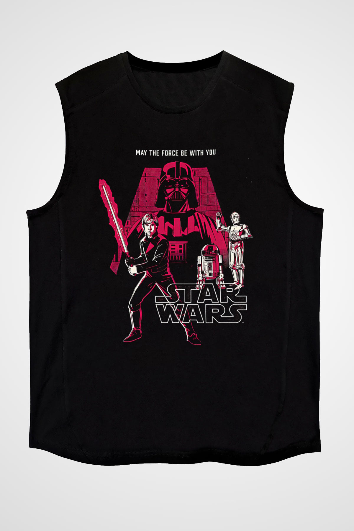 Star Wars (Dart Vader) Baskılı Unisex Siyah Kolsuz Tişört - Tshirt