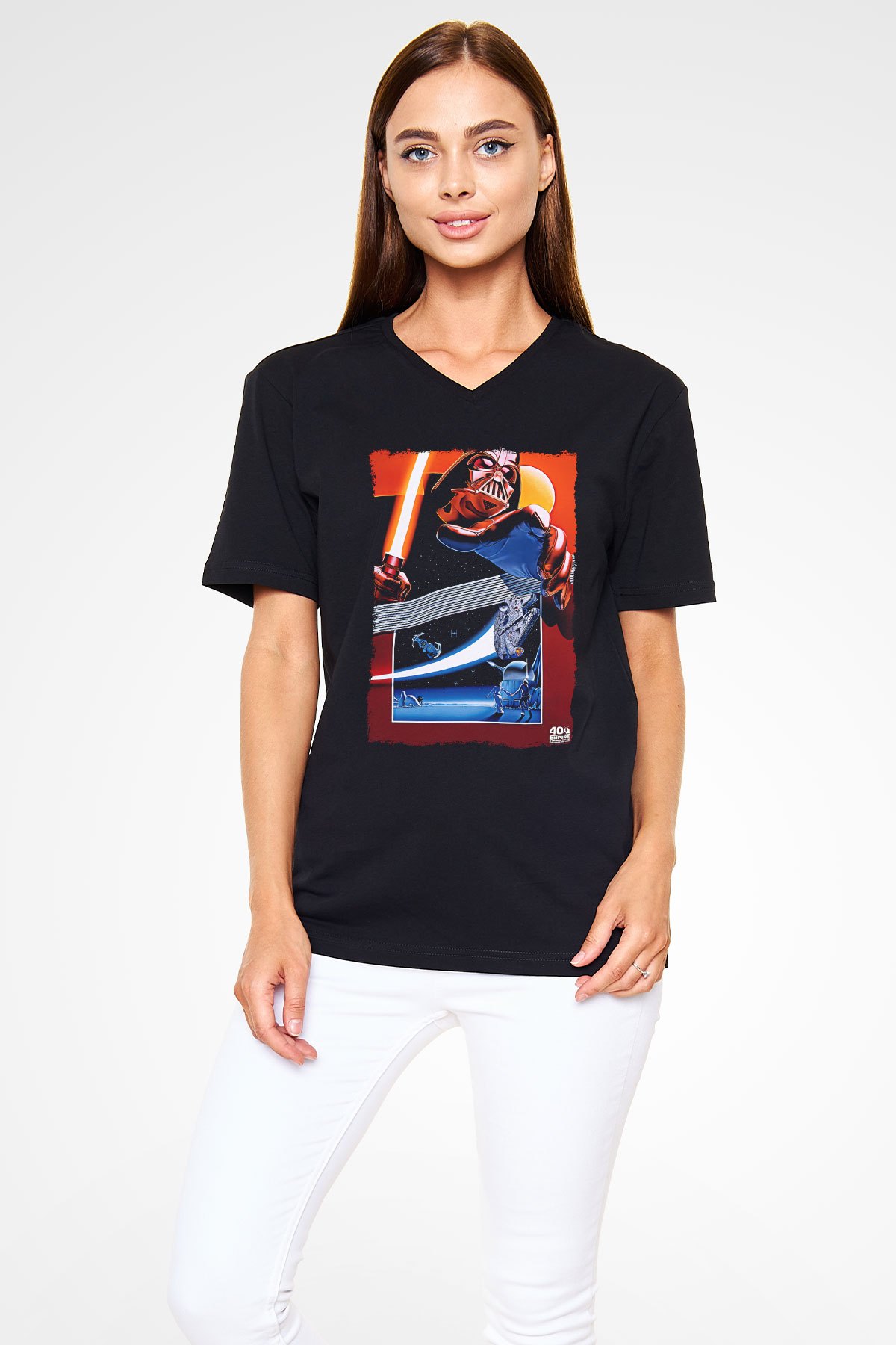 Star Wars (Dart Vader) Baskılı Unisex Siyah V Yaka Tişört - Tshirt