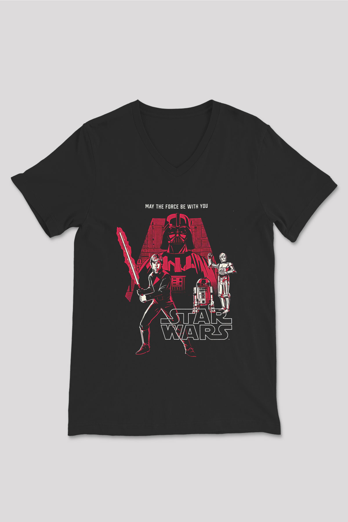 Star Wars (Dart Vader) Baskılı Unisex Siyah V Yaka Tişört - Tshirt
