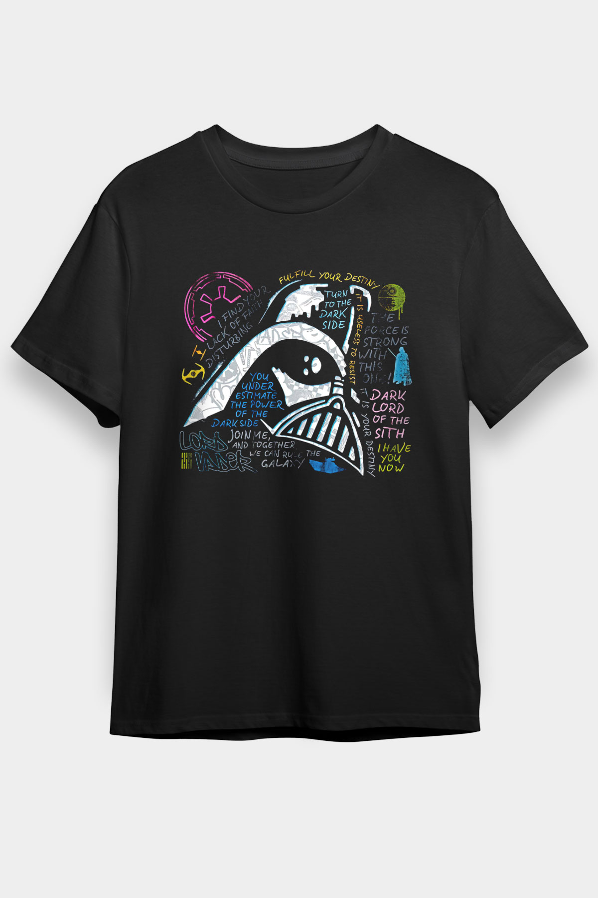 Star Wars (Dart Vader) Baskılı Unisex Siyah Tişört - Tshirt