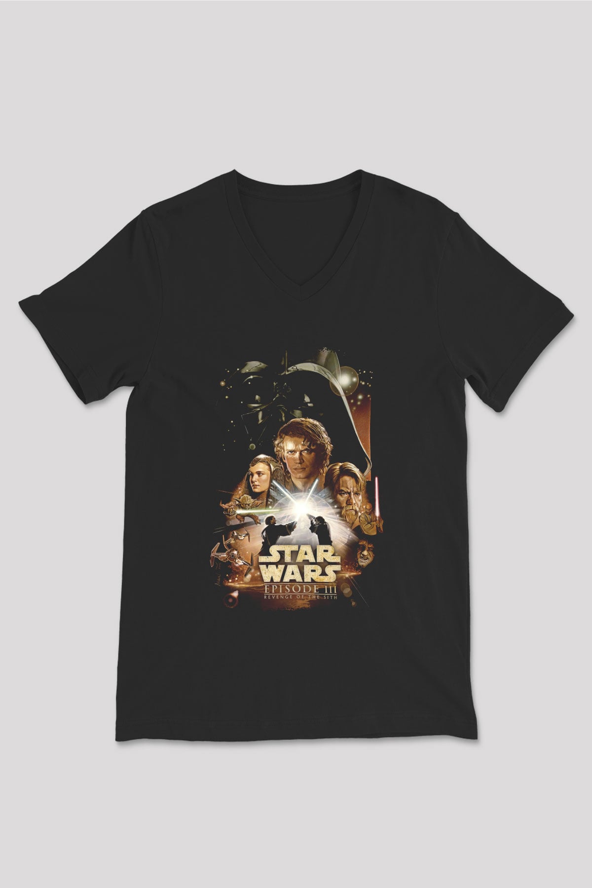Star Wars (Dart Vader) Baskılı Unisex Siyah V Yaka Tişört - Tshirt