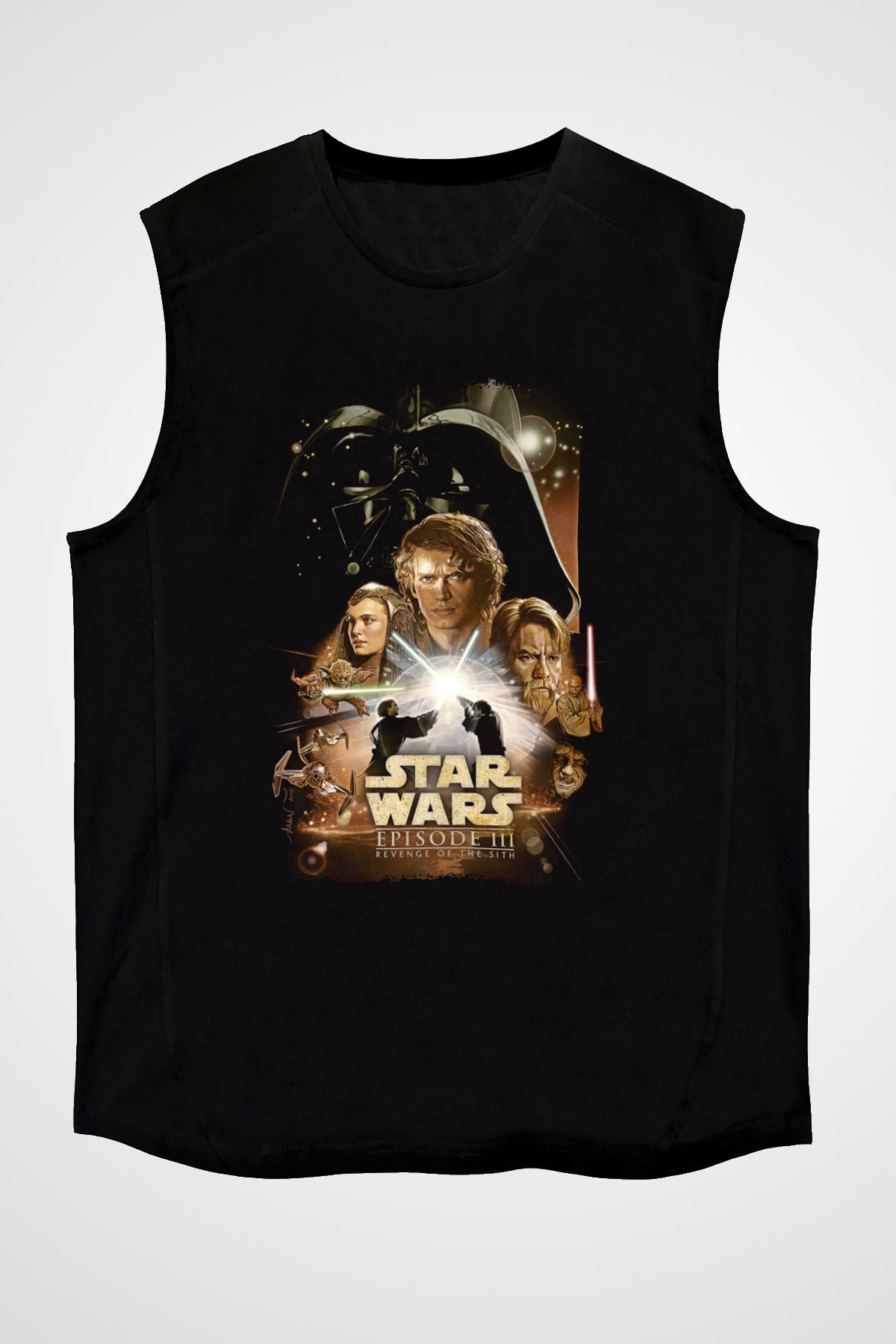 Star Wars (Dart Vader) Baskılı Unisex Siyah Kolsuz Tişört - Tshirt