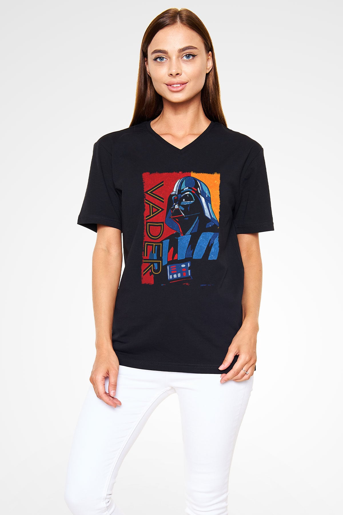 Star Wars (Dart Vader) Baskılı Unisex Siyah V Yaka Tişört - Tshirt