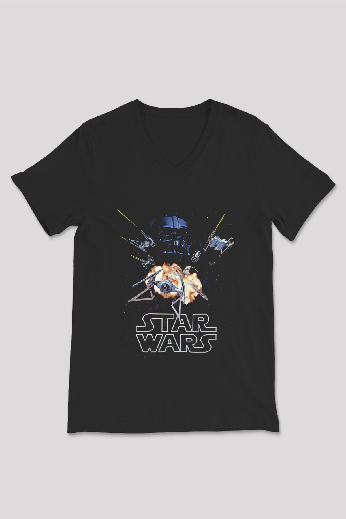 Star Wars (Dart Vader) Baskılı Unisex Siyah V Yaka Tişört - Tshirt