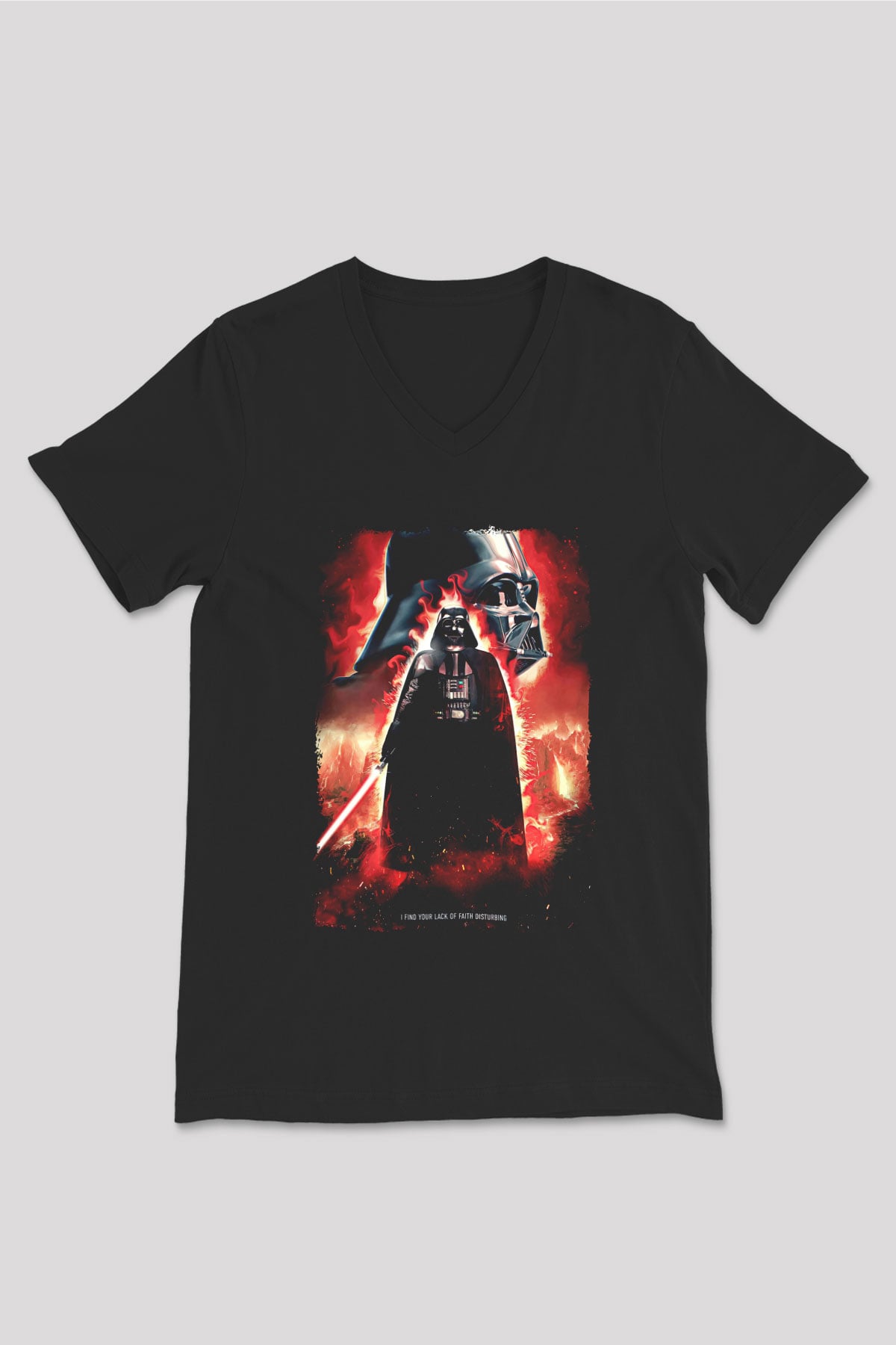 Star Wars (Dart Vader) Baskılı Unisex Siyah V Yaka Tişört - Tshirt
