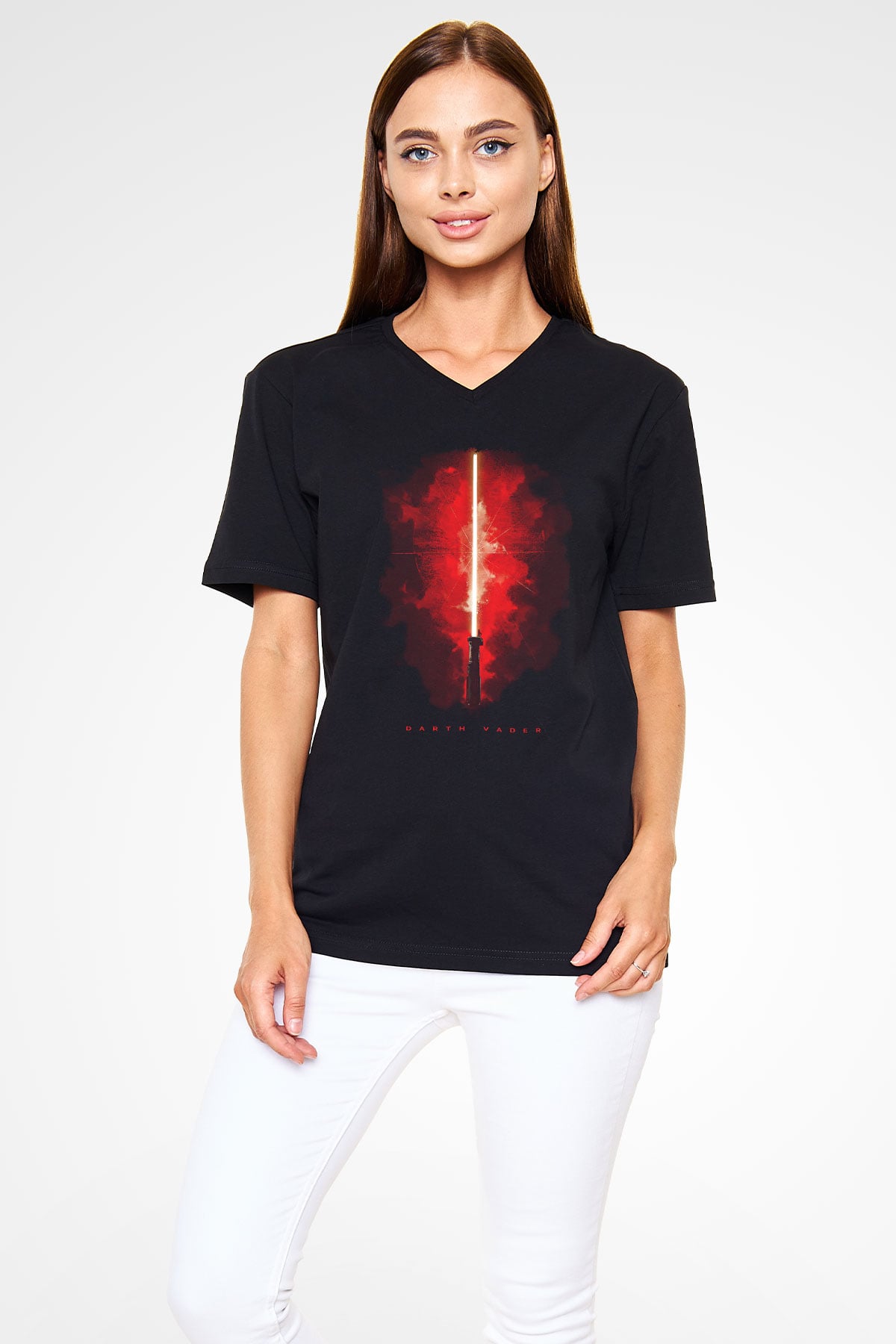 Star Wars (Dart Vader) Baskılı Unisex Siyah V Yaka Tişört - Tshirt