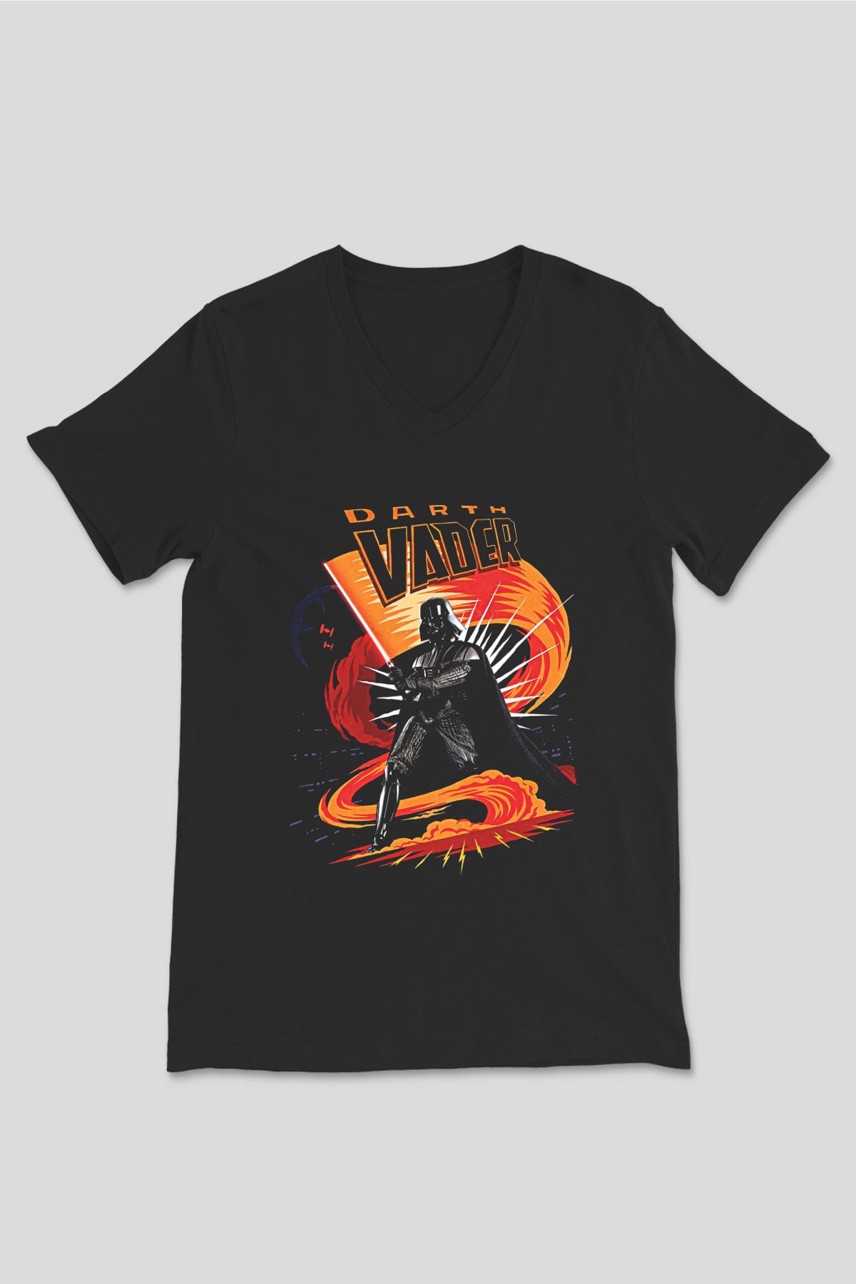 Star Wars (Dart Vader) Baskılı Unisex Siyah V Yaka Tişört - Tshirt
