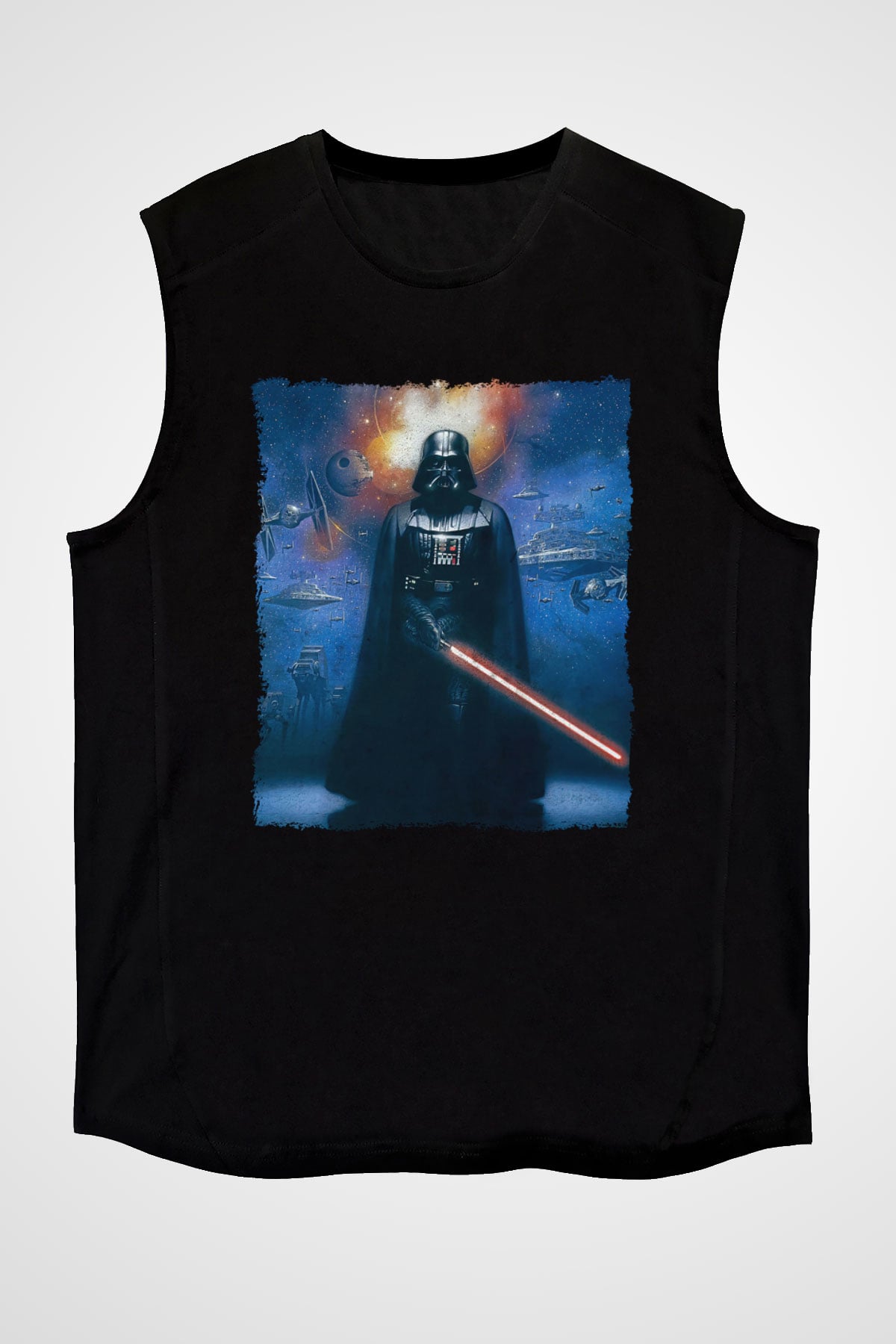 Star Wars (Dart Vader) Baskılı Unisex Siyah Kolsuz Tişört - Tshirt