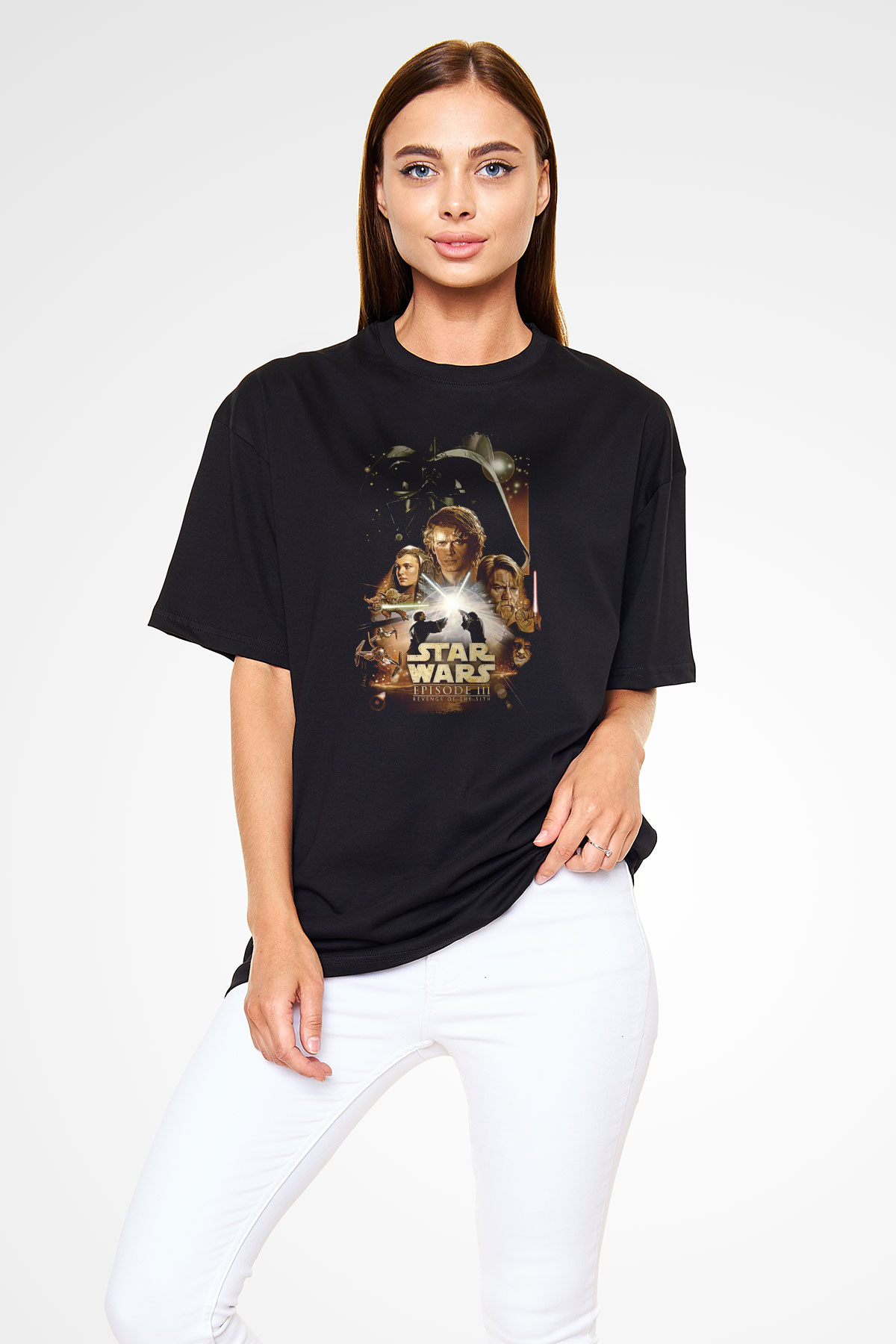 Star Wars (Dart Vader) Baskılı Unisex Siyah Oversize Tişört - Tshirt