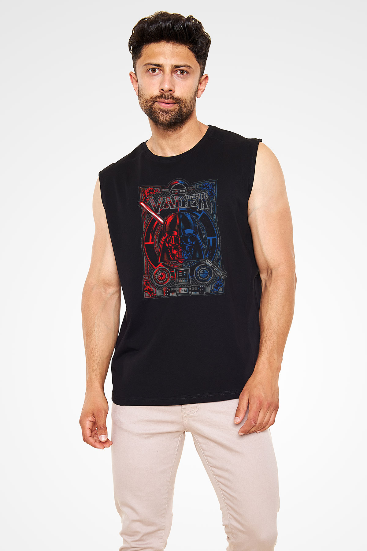 Star Wars (Dart Vader) Baskılı Unisex Siyah Kolsuz Tişört - Tshirt