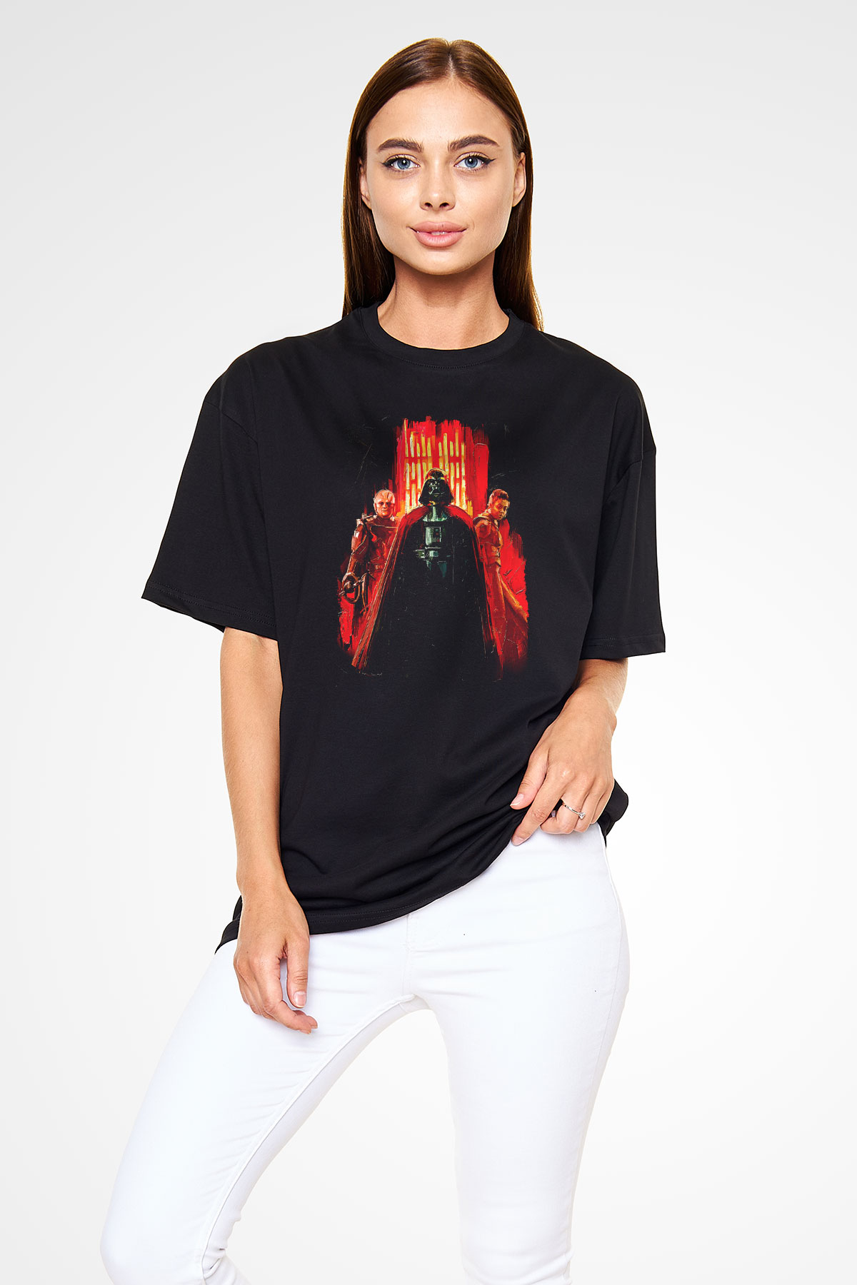 Star Wars (Dart Vader) Baskılı Unisex Siyah Oversize Tişört - Tshirt
