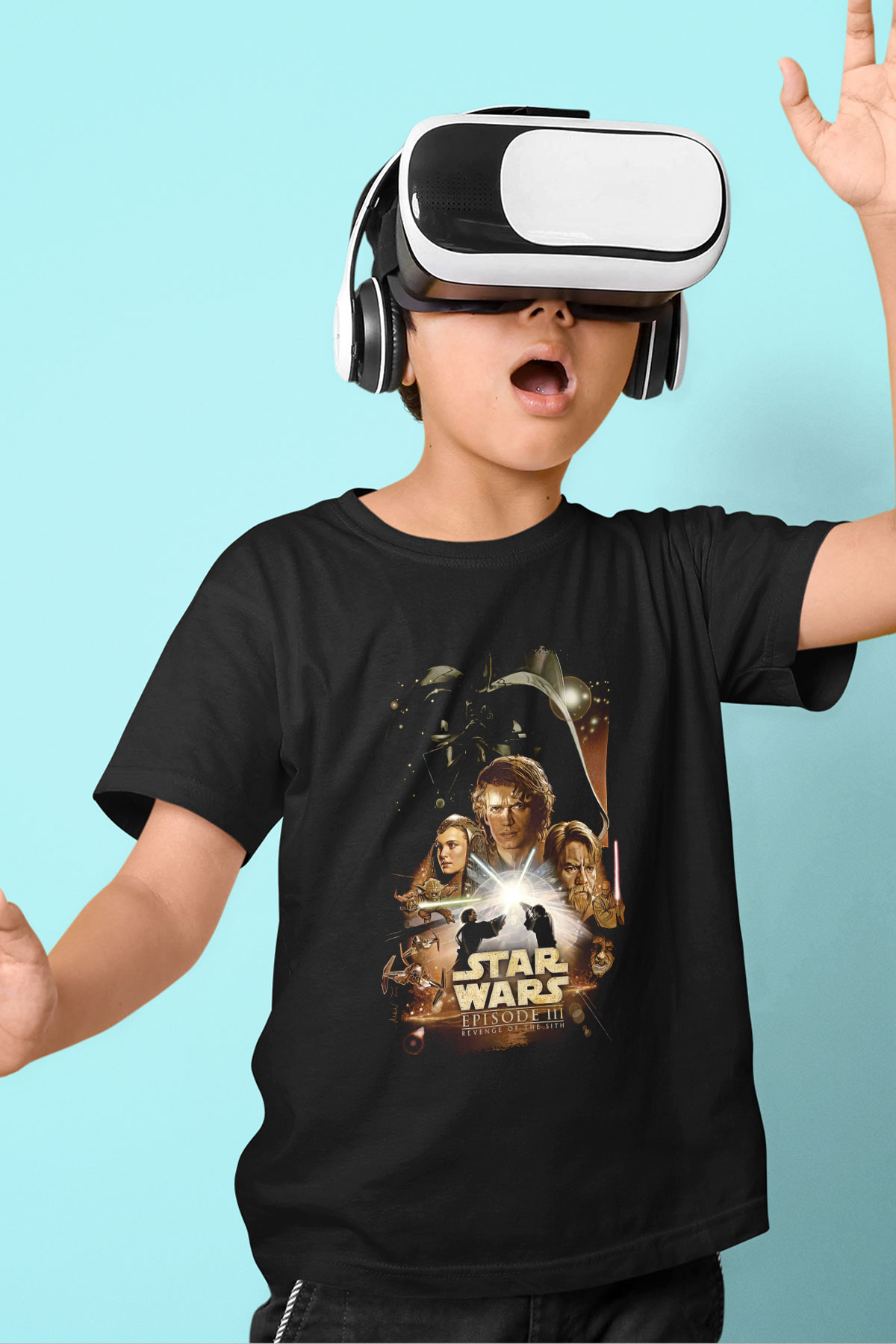 Star Wars (Dart Vader) Baskılı Unisex Siyah Çocuk Tişört - Tshirt