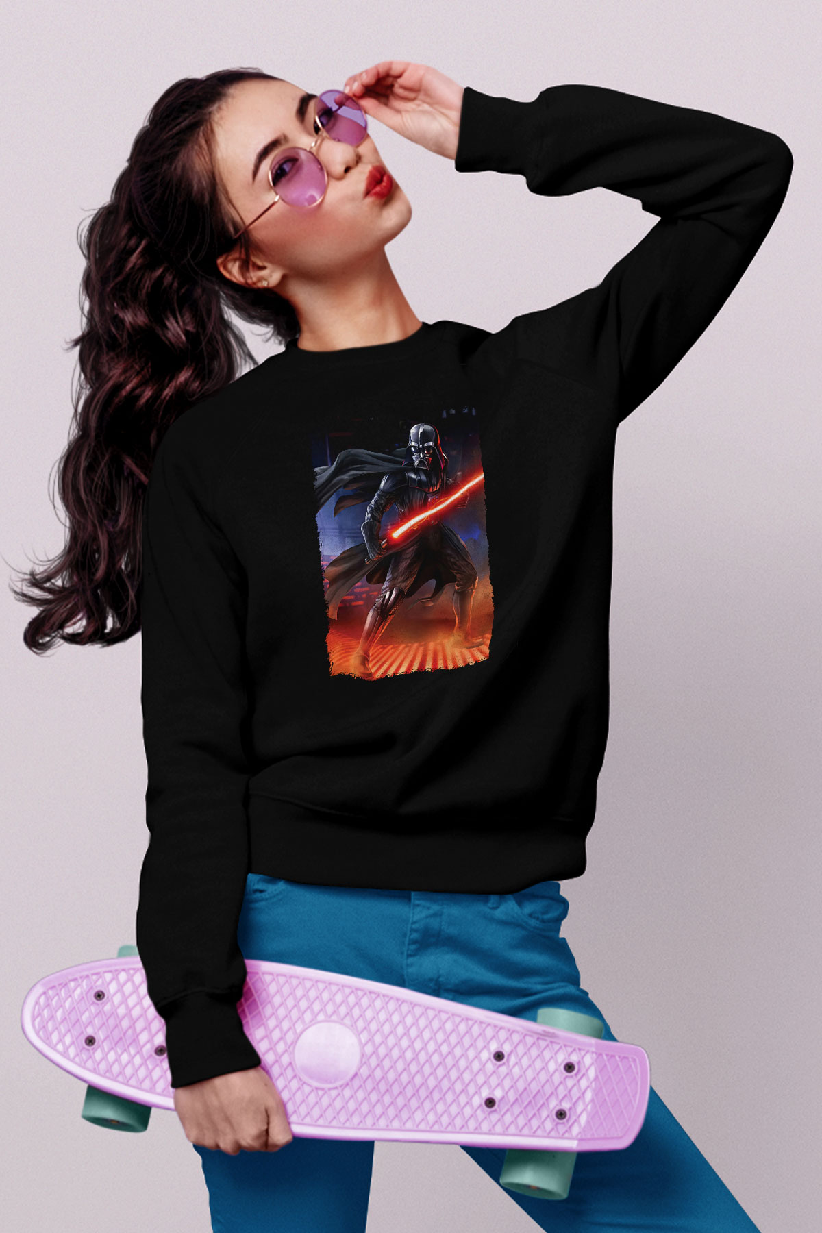 Star Wars (Dart Vader) Baskılı Unisex Siyah Sweatshirt