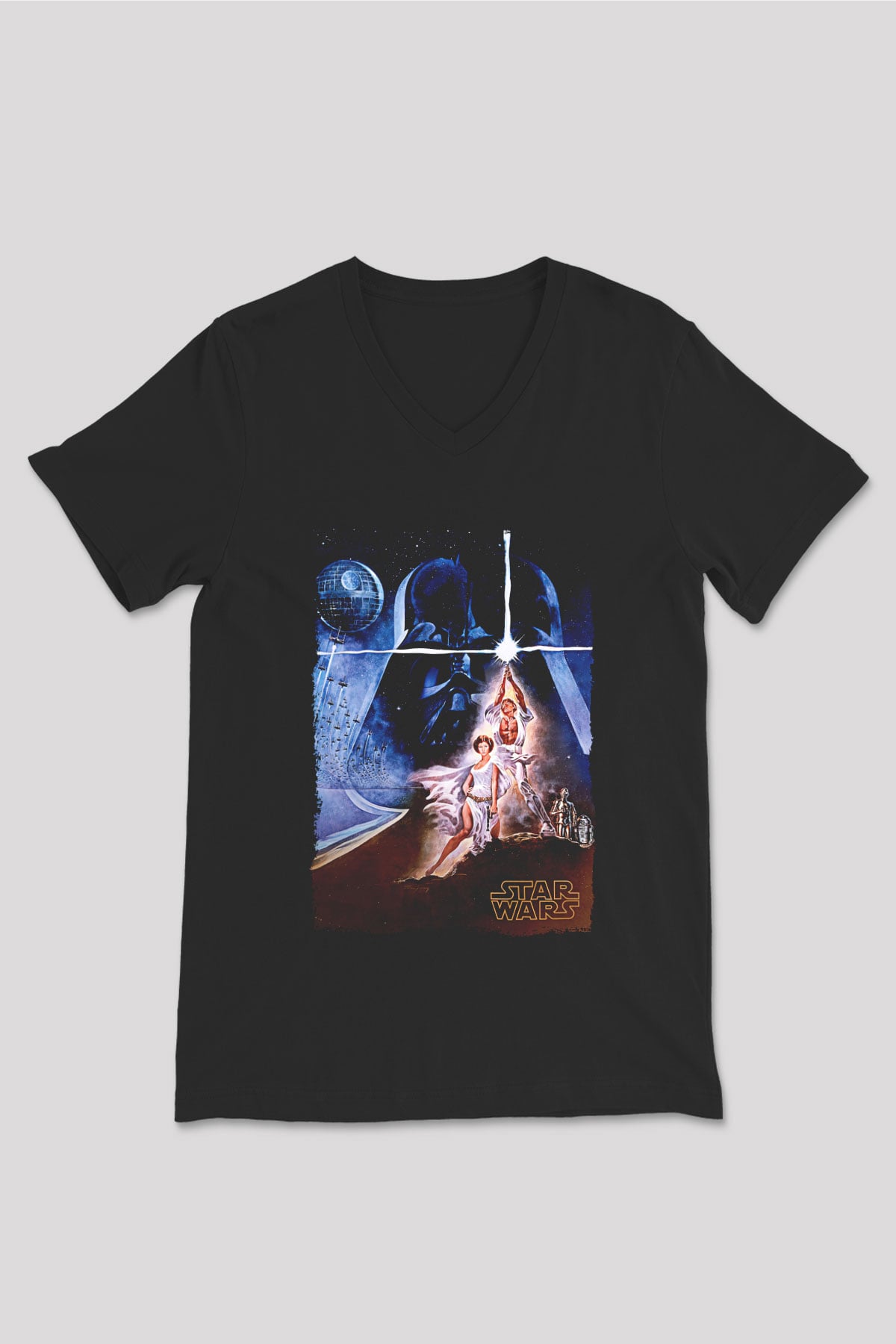 Star Wars (Dart Vader) Baskılı Unisex Siyah V Yaka Tişört - Tshirt