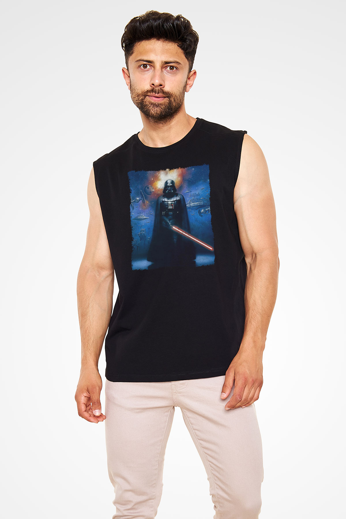 Star Wars (Dart Vader) Baskılı Unisex Siyah Kolsuz Tişört - Tshirt
