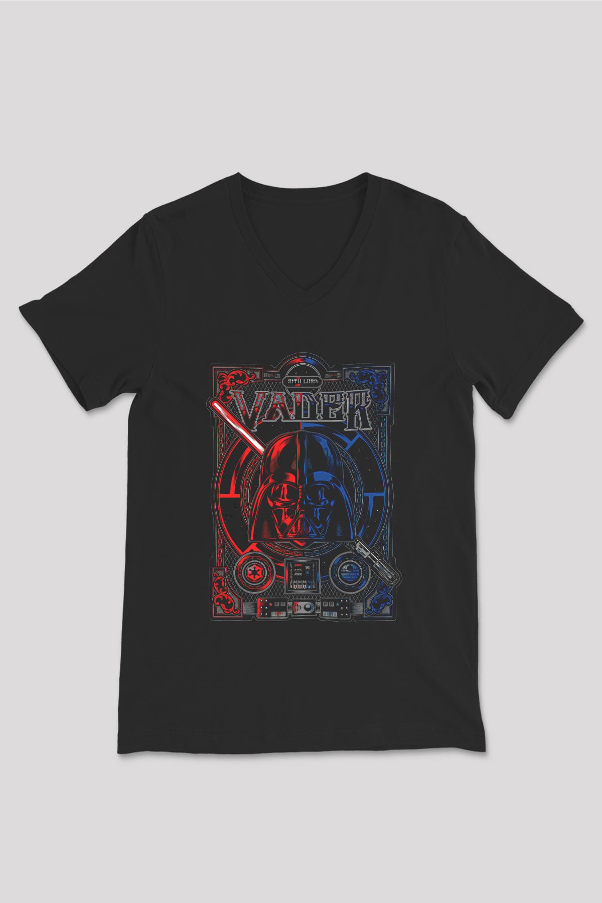 Star Wars (Dart Vader) Baskılı Unisex Siyah V Yaka Tişört - Tshirt