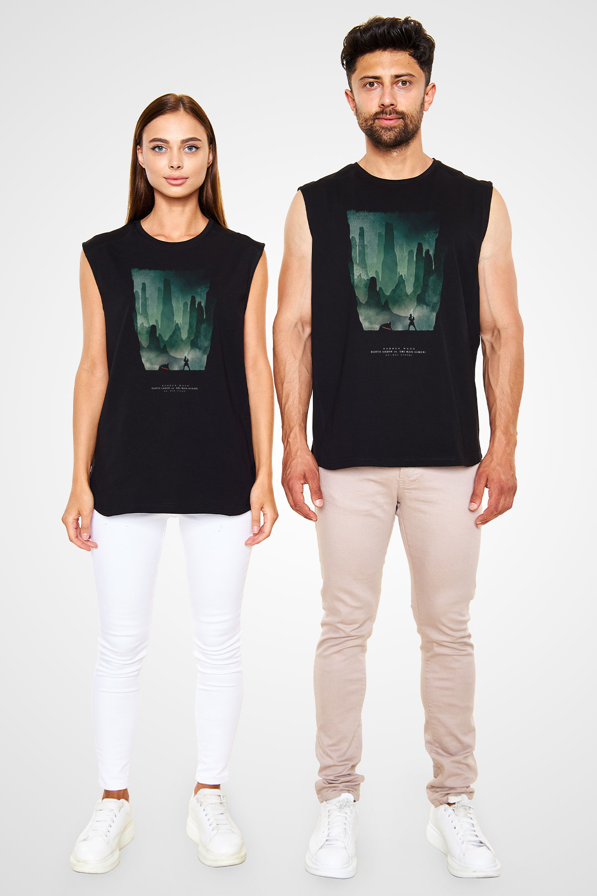 Star Wars (Dart Vader) Baskılı Unisex Siyah Kolsuz Tişört - Tshirt