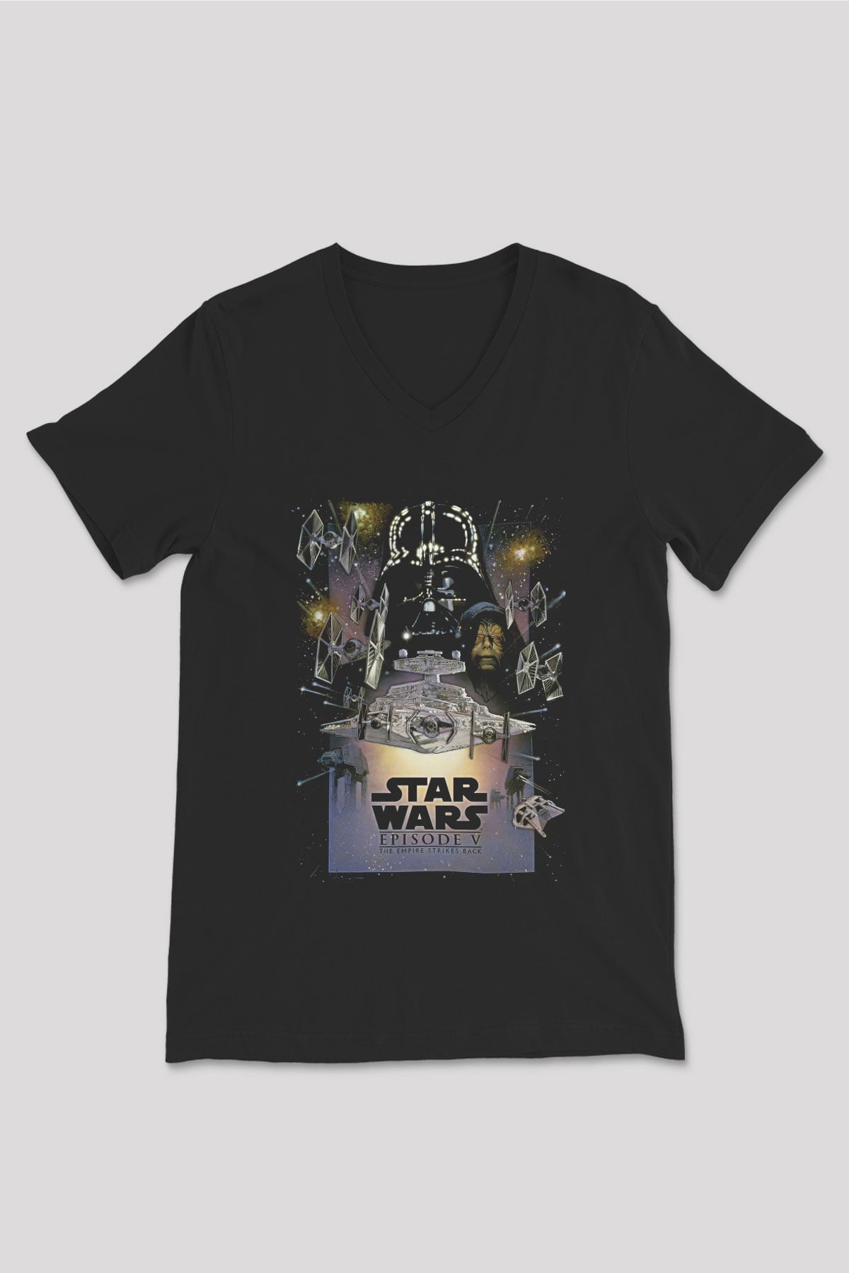 Star Wars (Dart Vader) Baskılı Unisex Siyah V Yaka Tişört - Tshirt
