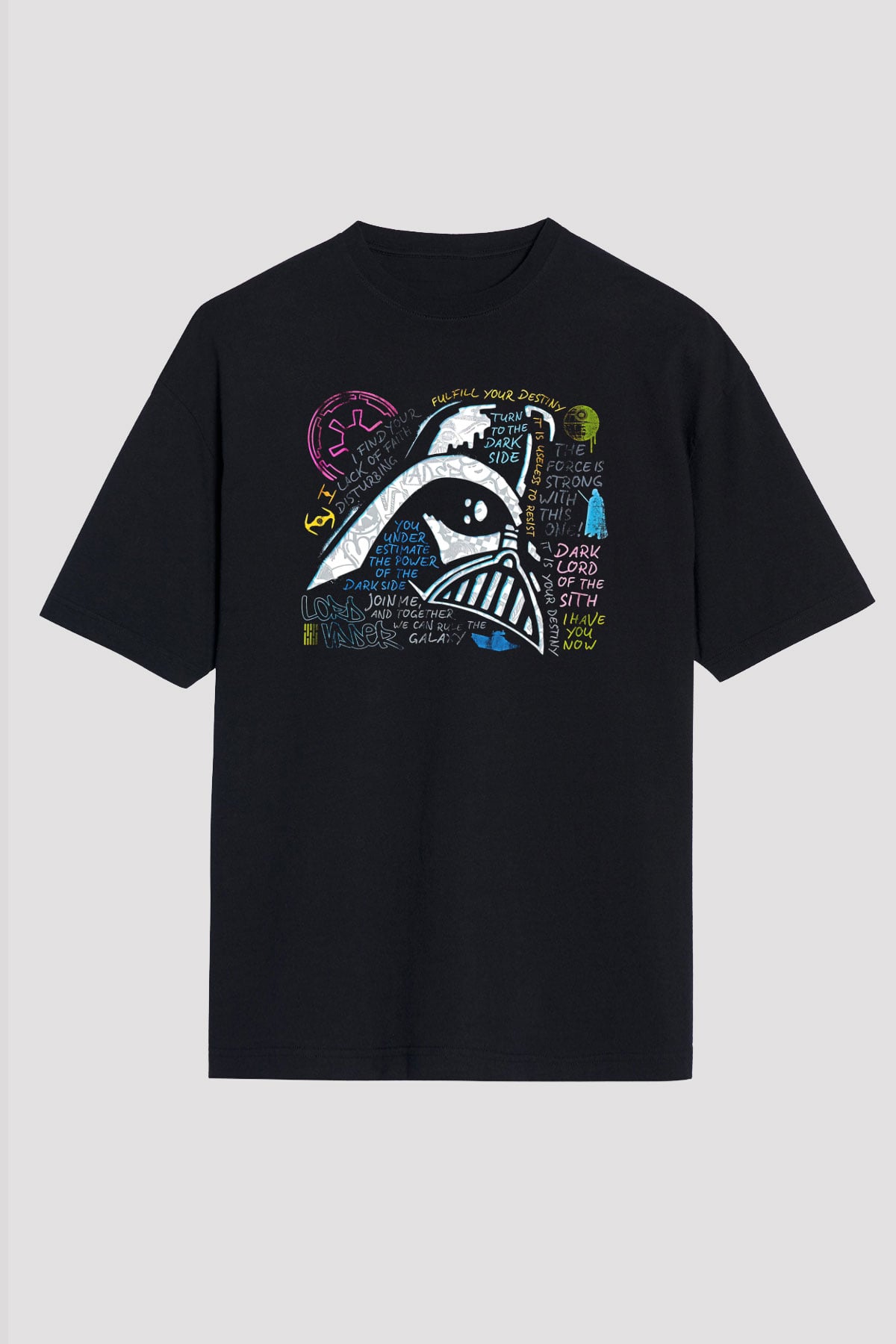 Star Wars (Dart Vader) Baskılı Unisex Siyah Oversize Tişört - Tshirt