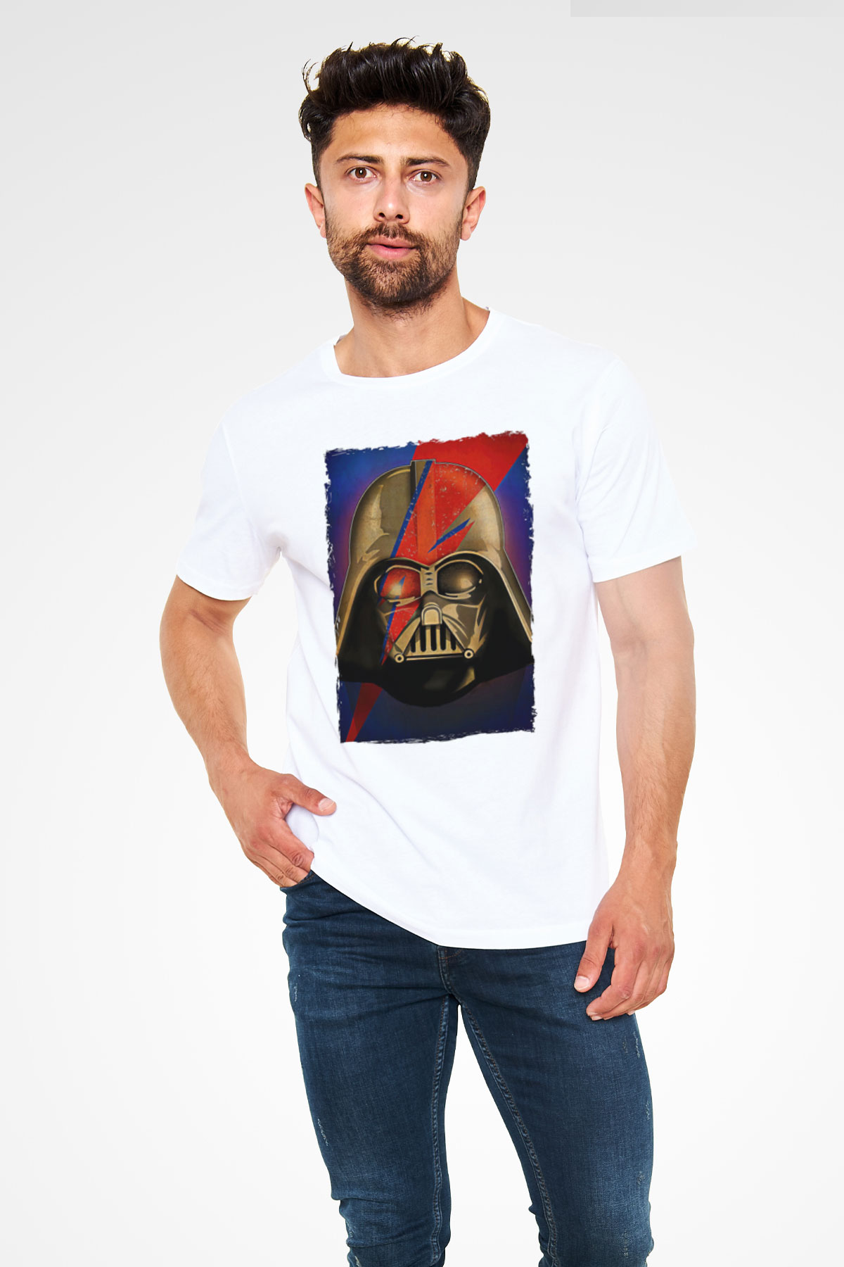 Star Wars (Dart Vader) Unisex Baskılı Beyaz Tişört - Tshirt