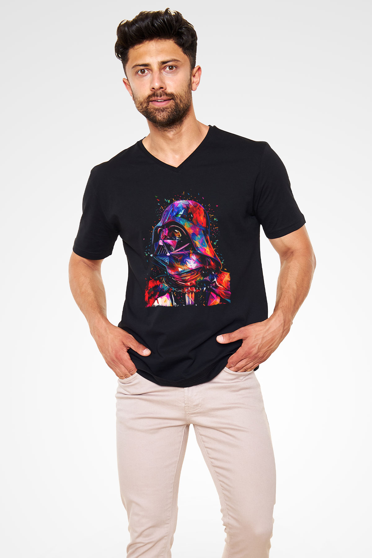 Star Wars Siyah Unisex V Yaka Tişört