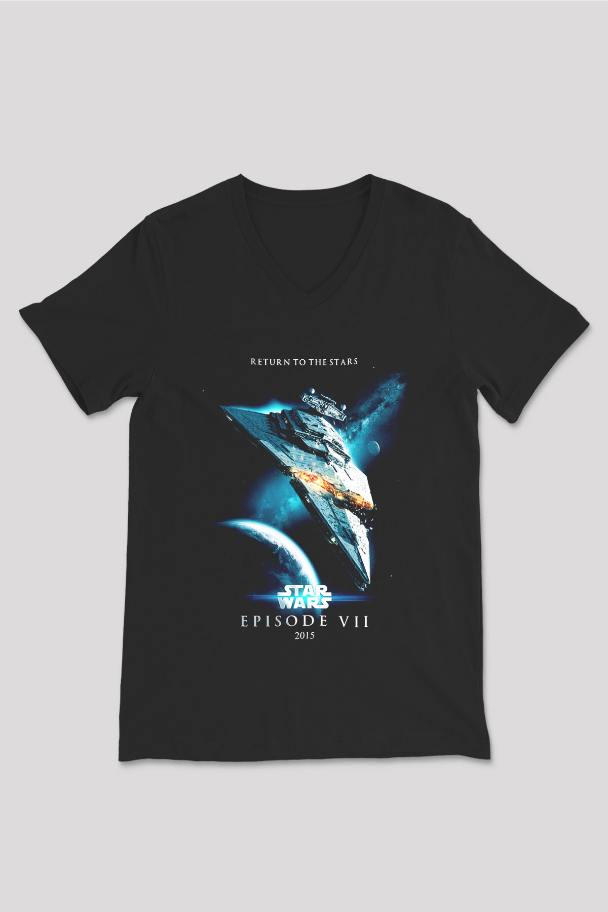 Star Wars Siyah Unisex V Yaka Tişört T-Shirt