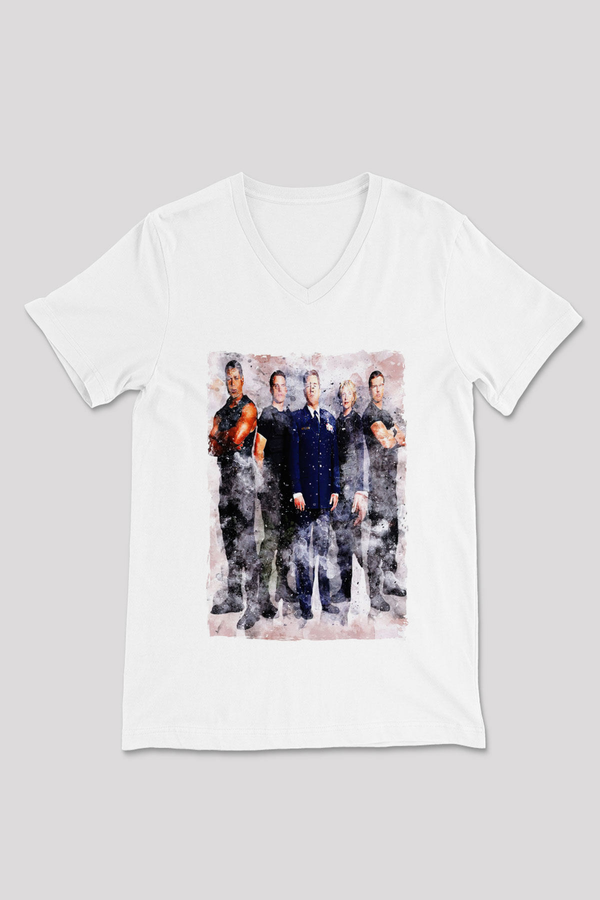 Stargate SG-1 Beyaz Unisex V Yaka Tişört