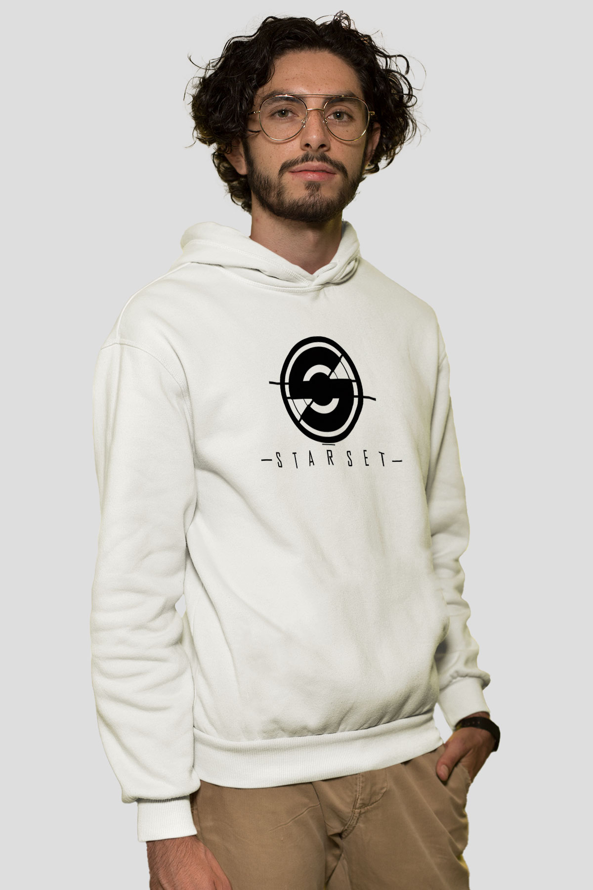 Starset Baskılı Beyaz Unisex Kapüşonlu Sweatshirt