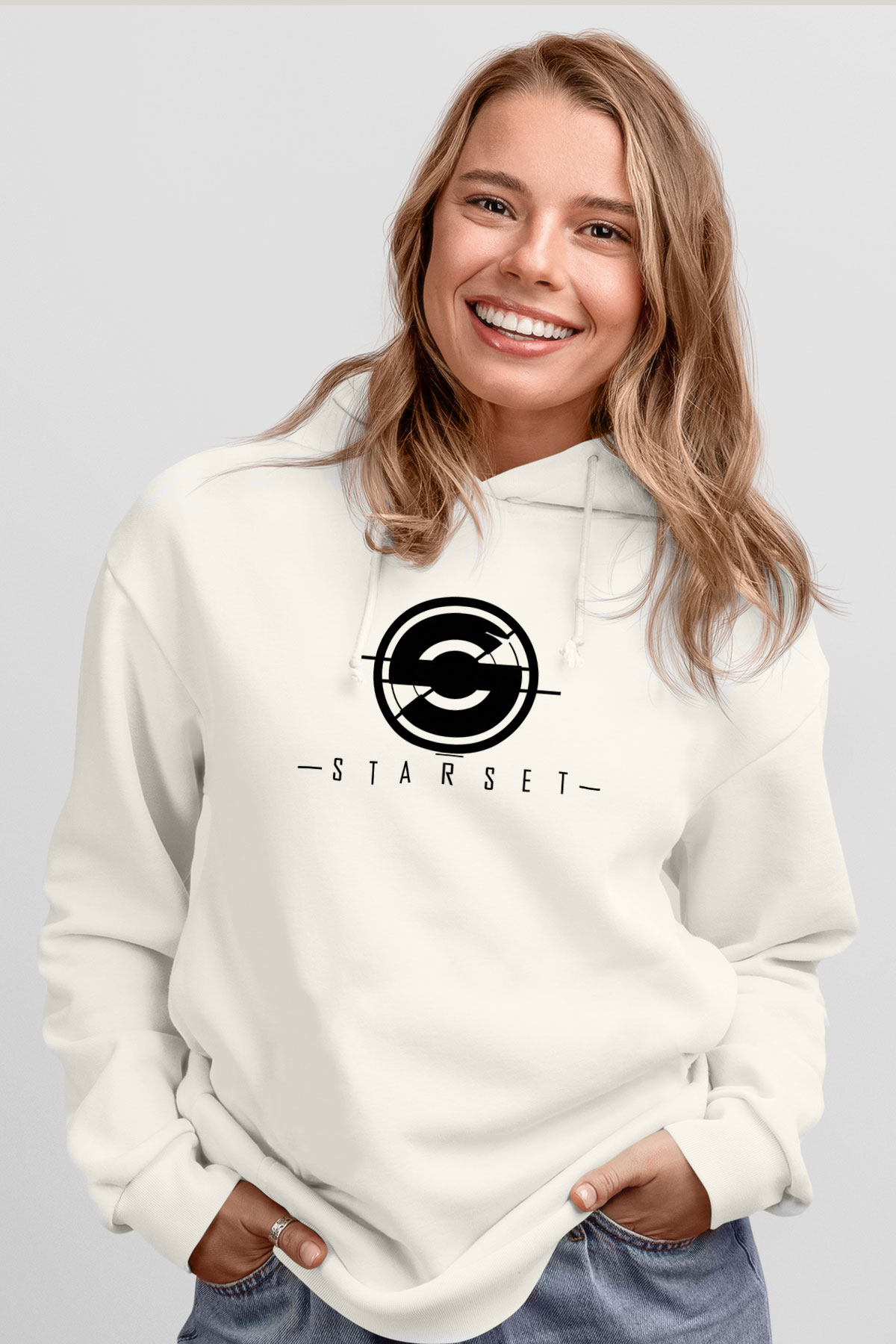 Starset Baskılı Beyaz Unisex Kapüşonlu Sweatshirt