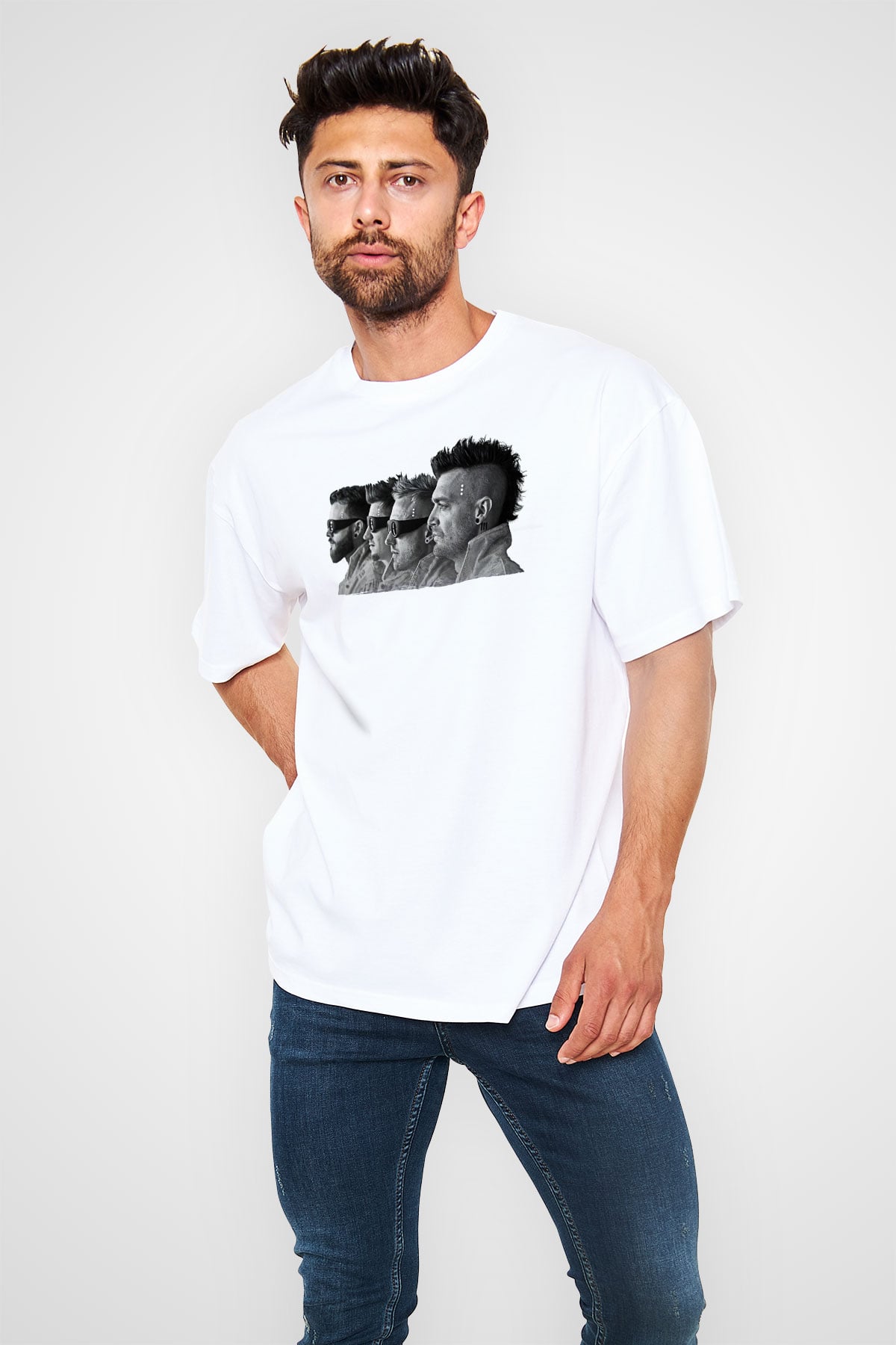 Starset Baskılı Beyaz Unisex Oversize Tişört - Tshirt