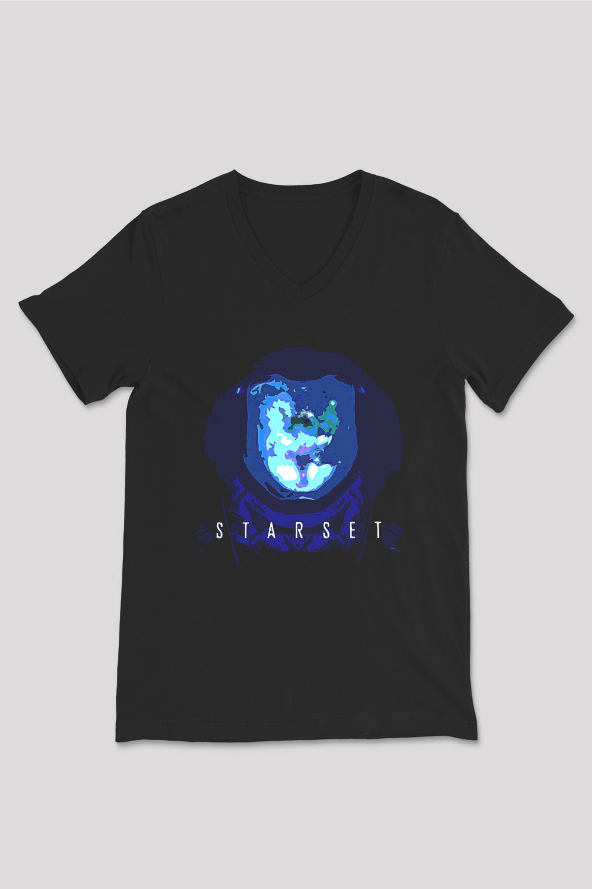 Starset Baskılı Unisex Siyah V Yaka Tişört - Tshirt