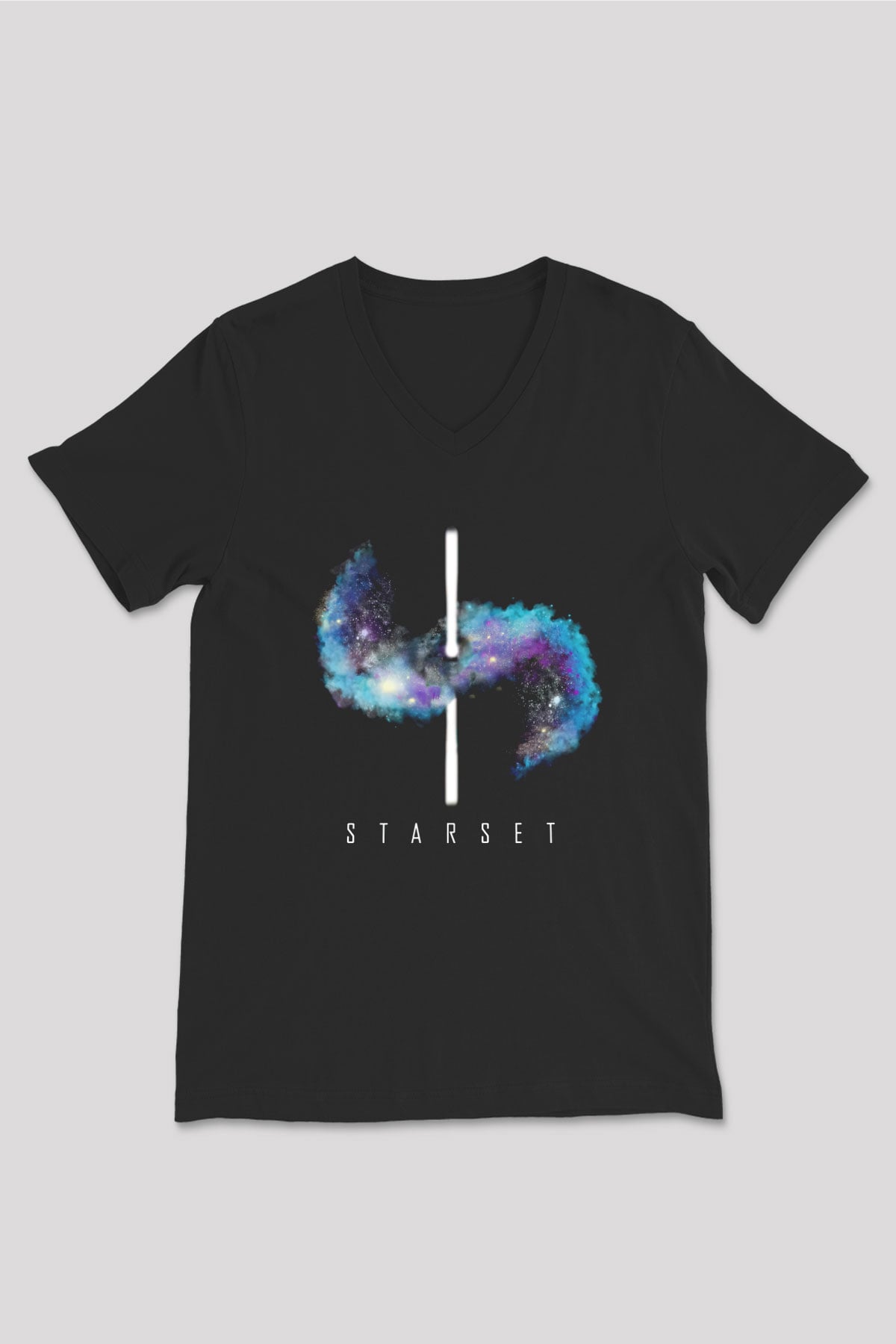 Starset Baskılı Unisex Siyah V Yaka Tişört - Tshirt