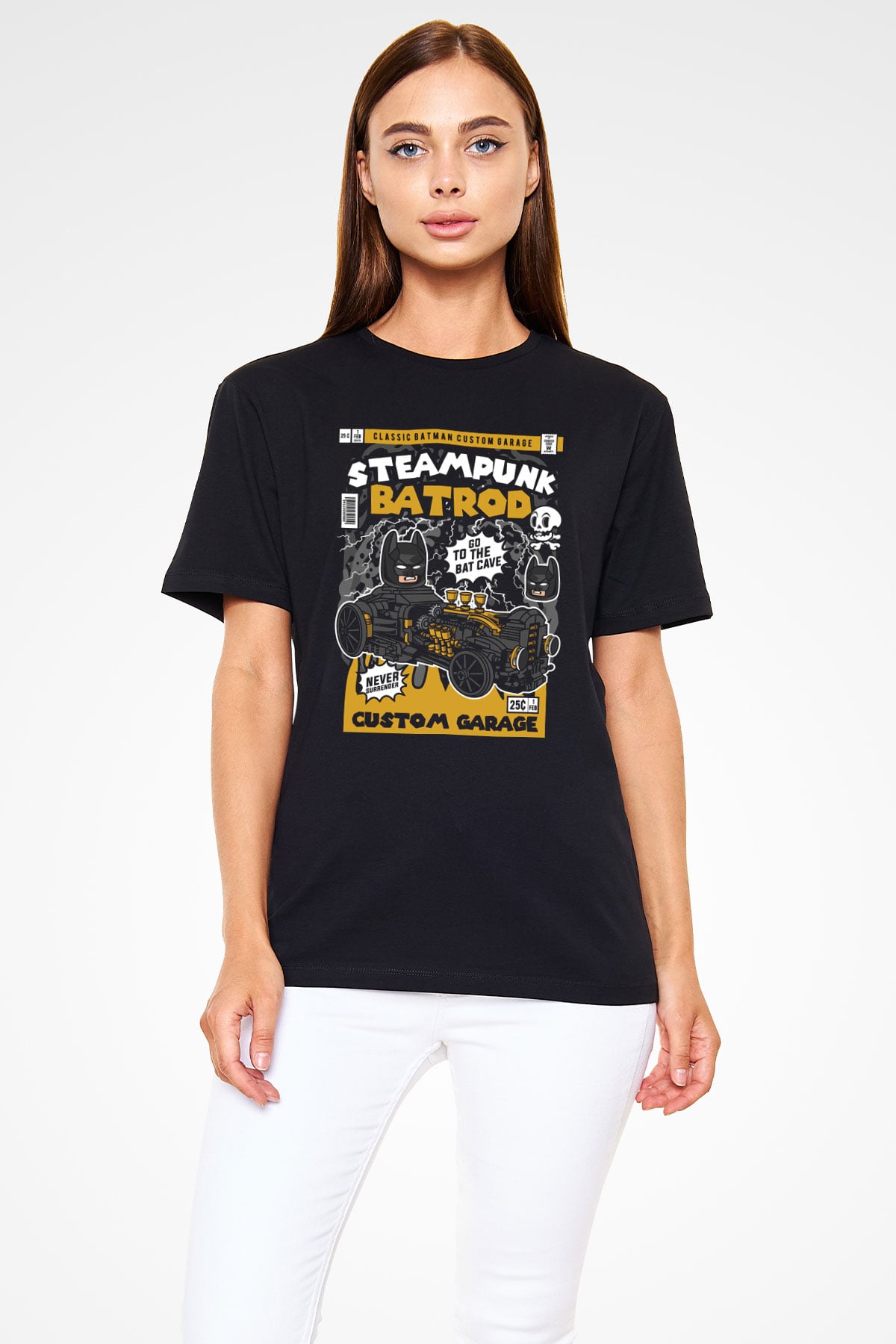 Steampunk BatRod Baskılı Unisex Siyah Tişört