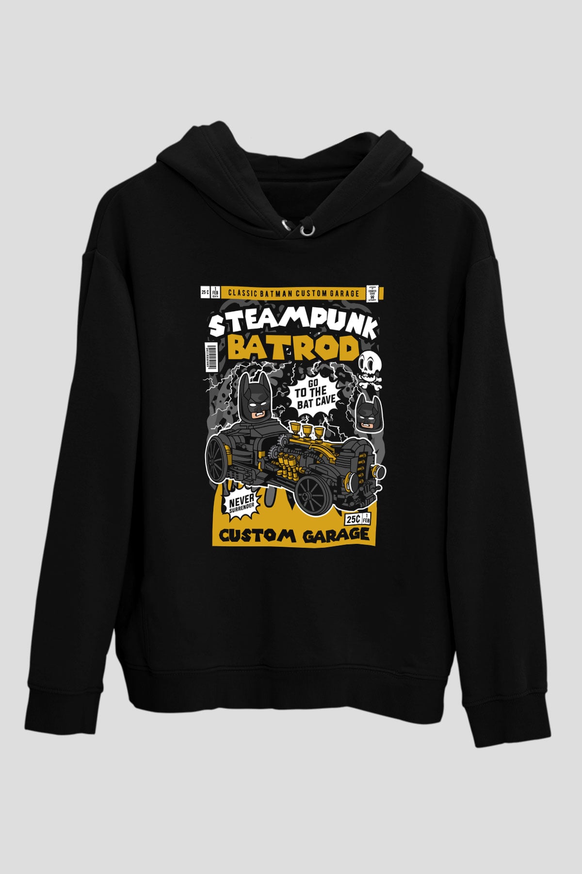 Steampunk BatRod Baskılı Unisex Siyah Hoodie