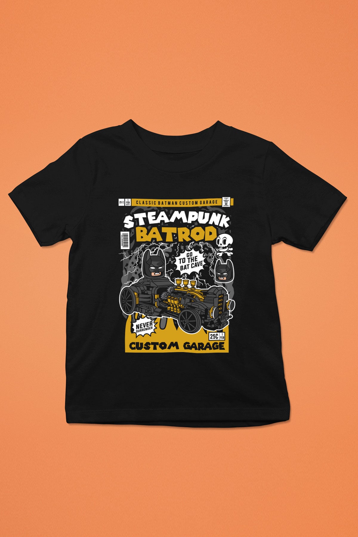 Steampunk BatRod Baskılı Unisex Siyah Çocuk Tişört
