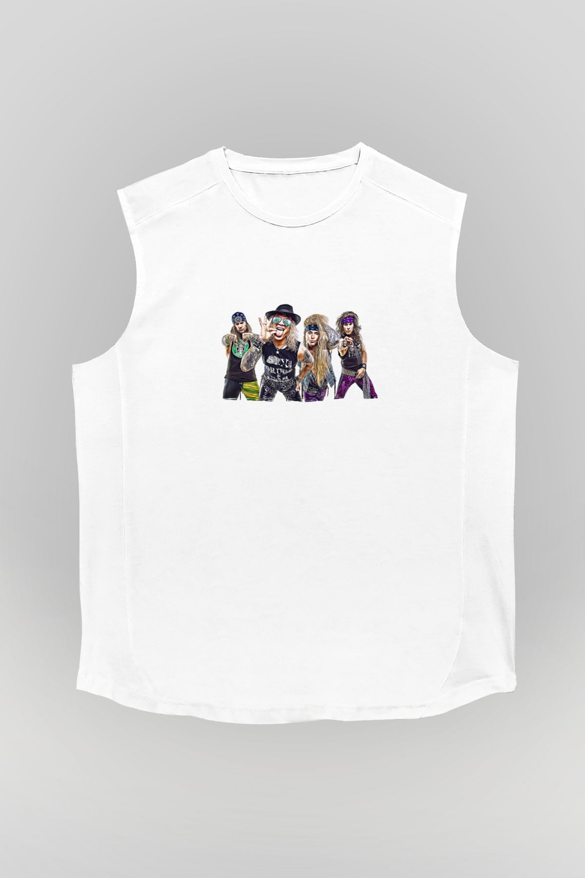 Steel Panther Baskılı Beyaz Unisex Kolsuz Tişört - Tshirt