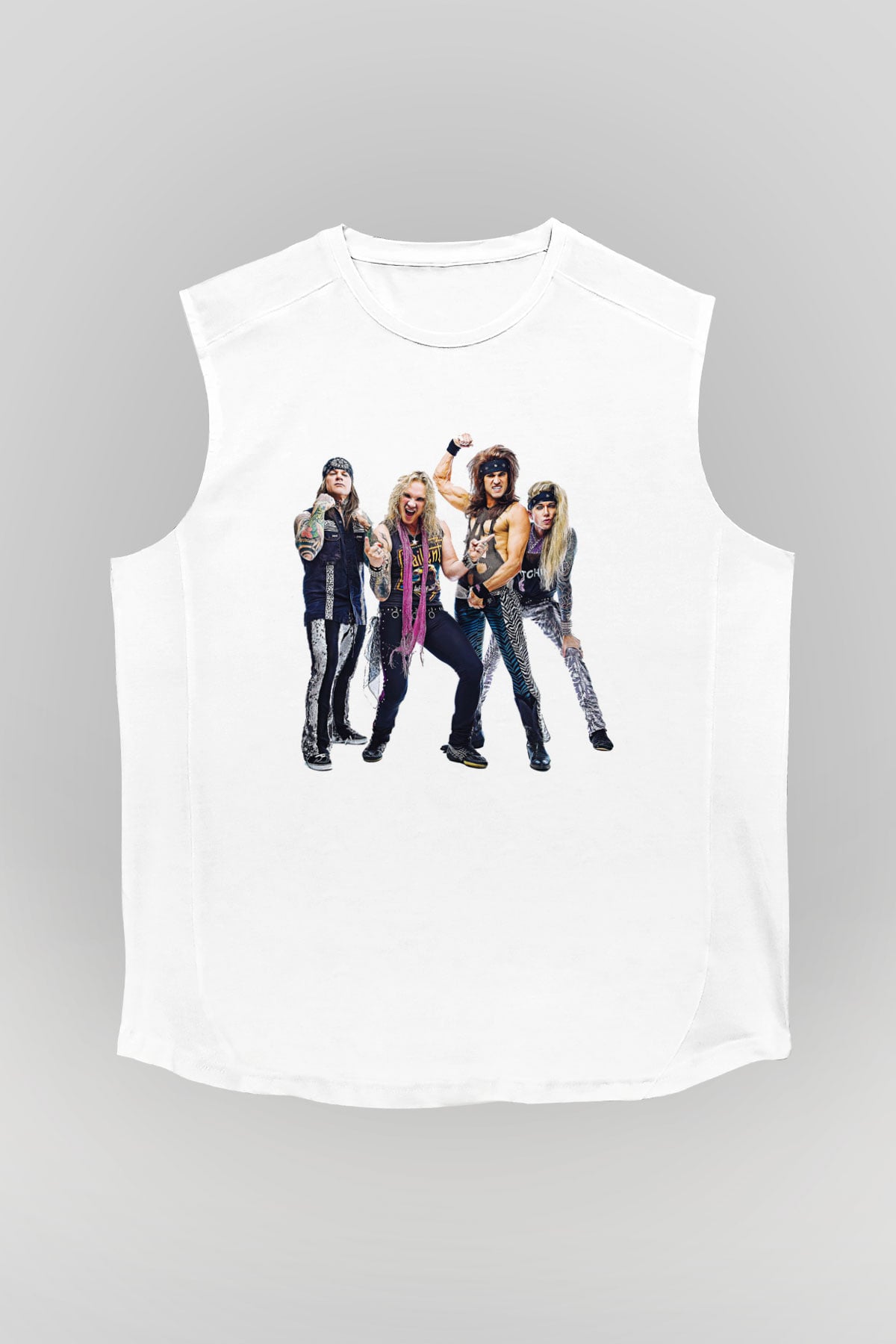 Steel Panther Baskılı Beyaz Unisex Kolsuz Tişört - Tshirt