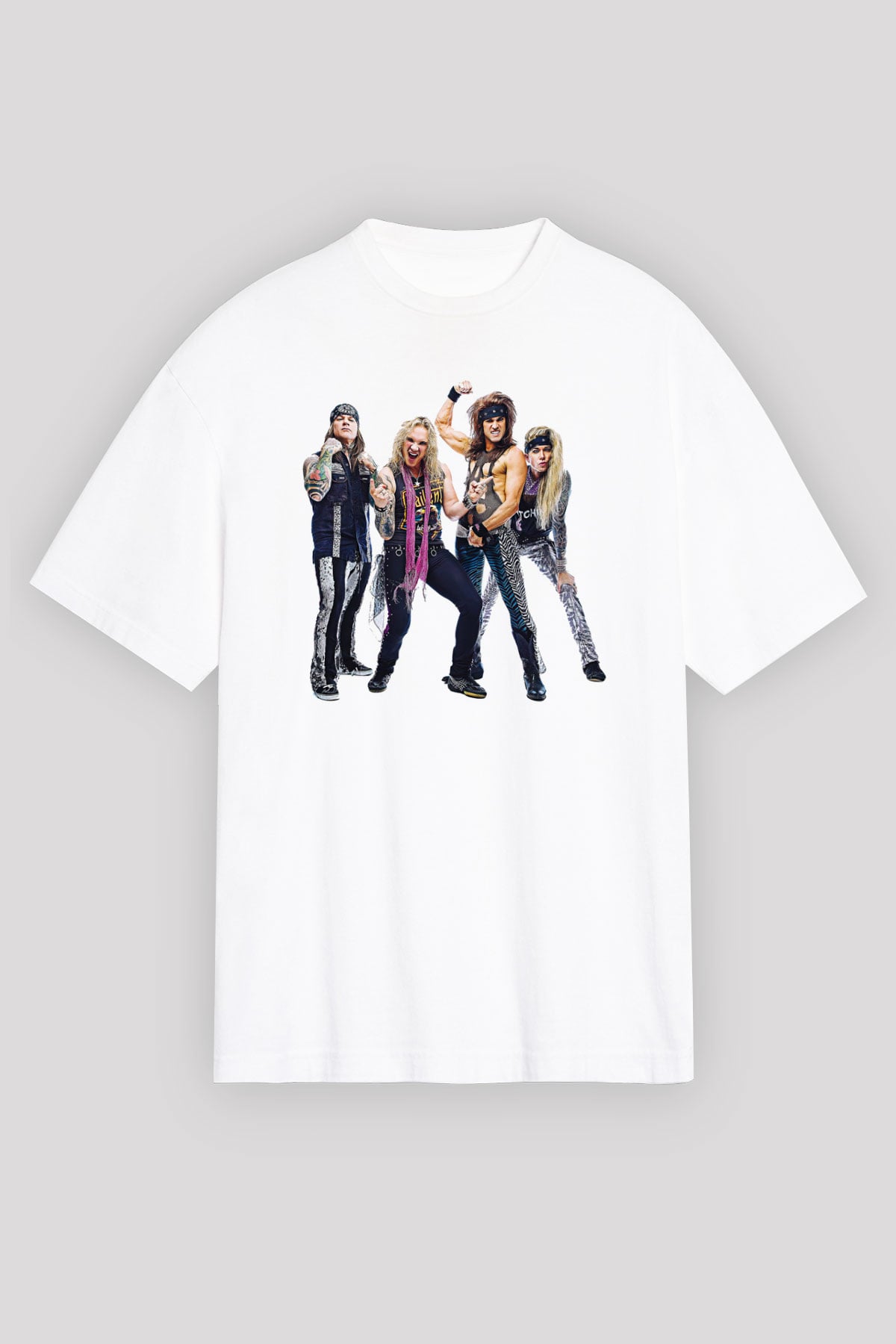 Steel Panther Baskılı Beyaz Unisex Oversize Tişört - Tshirt