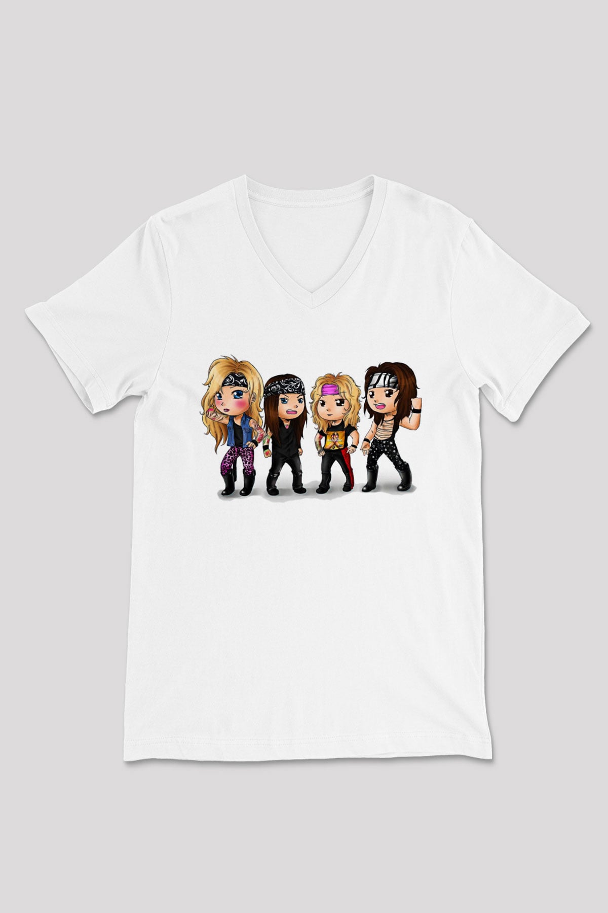 Steel Panther Baskılı Beyaz Unisex V Yaka Tişört - Tshirt