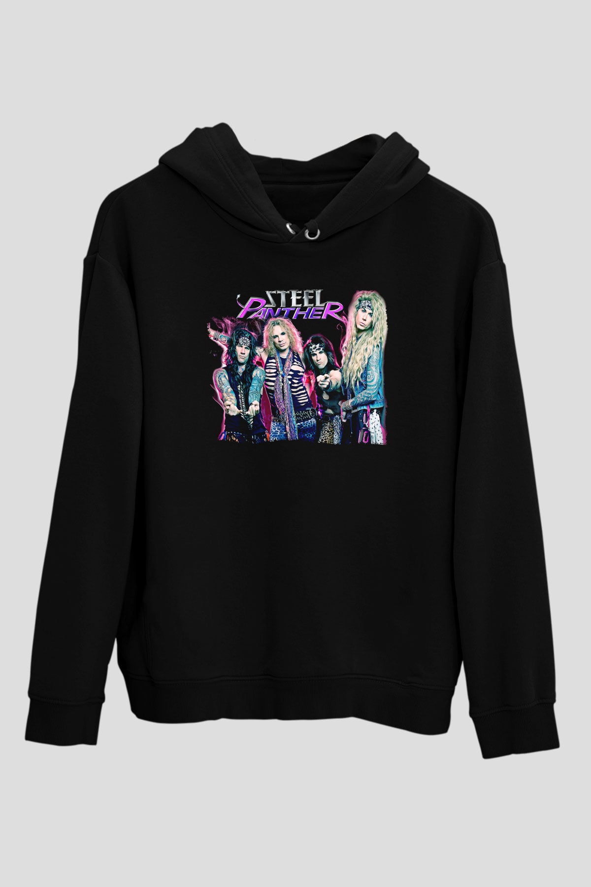 Steel Panther Baskılı Unisex Siyah Kapüşonlu Sweatshirt