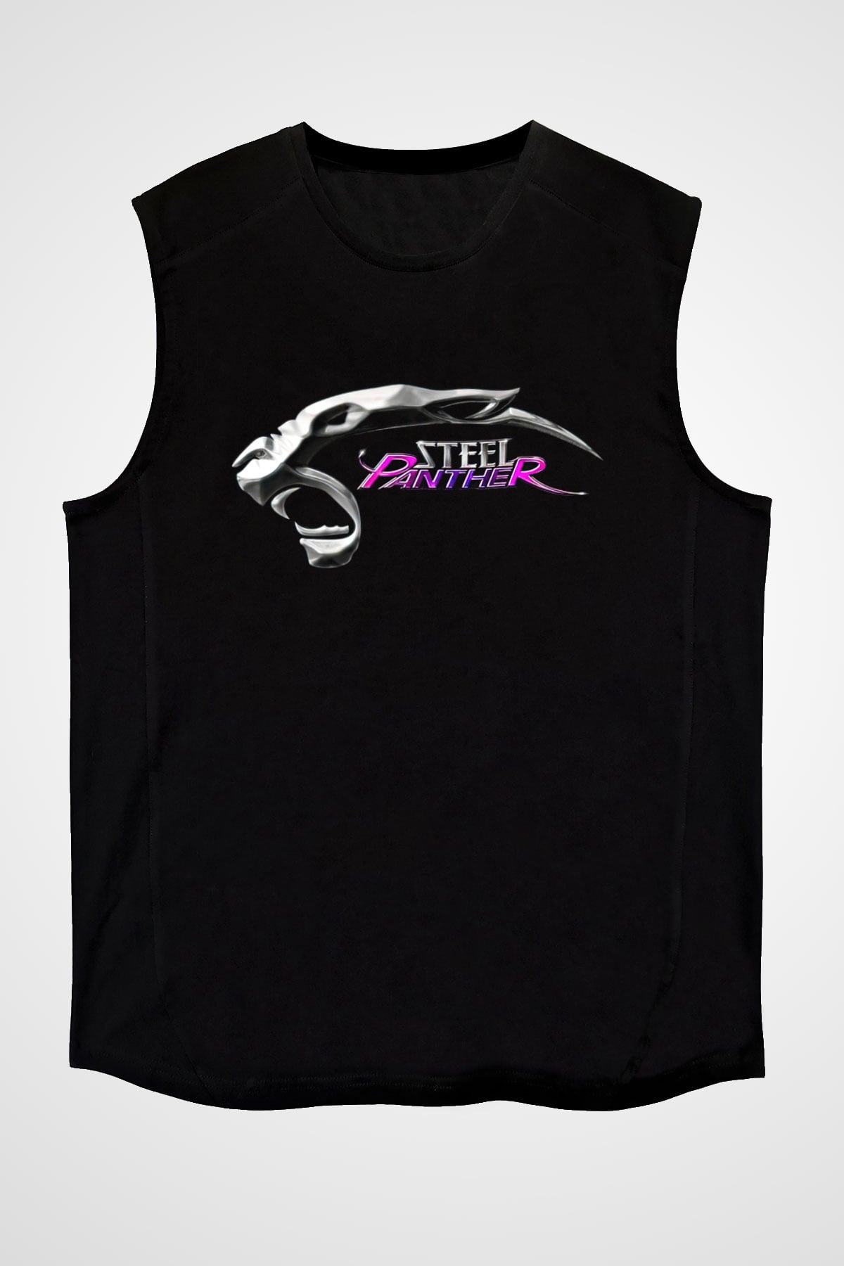 Steel Panther Baskılı Unisex Siyah Kolsuz Tişört - Tshirt