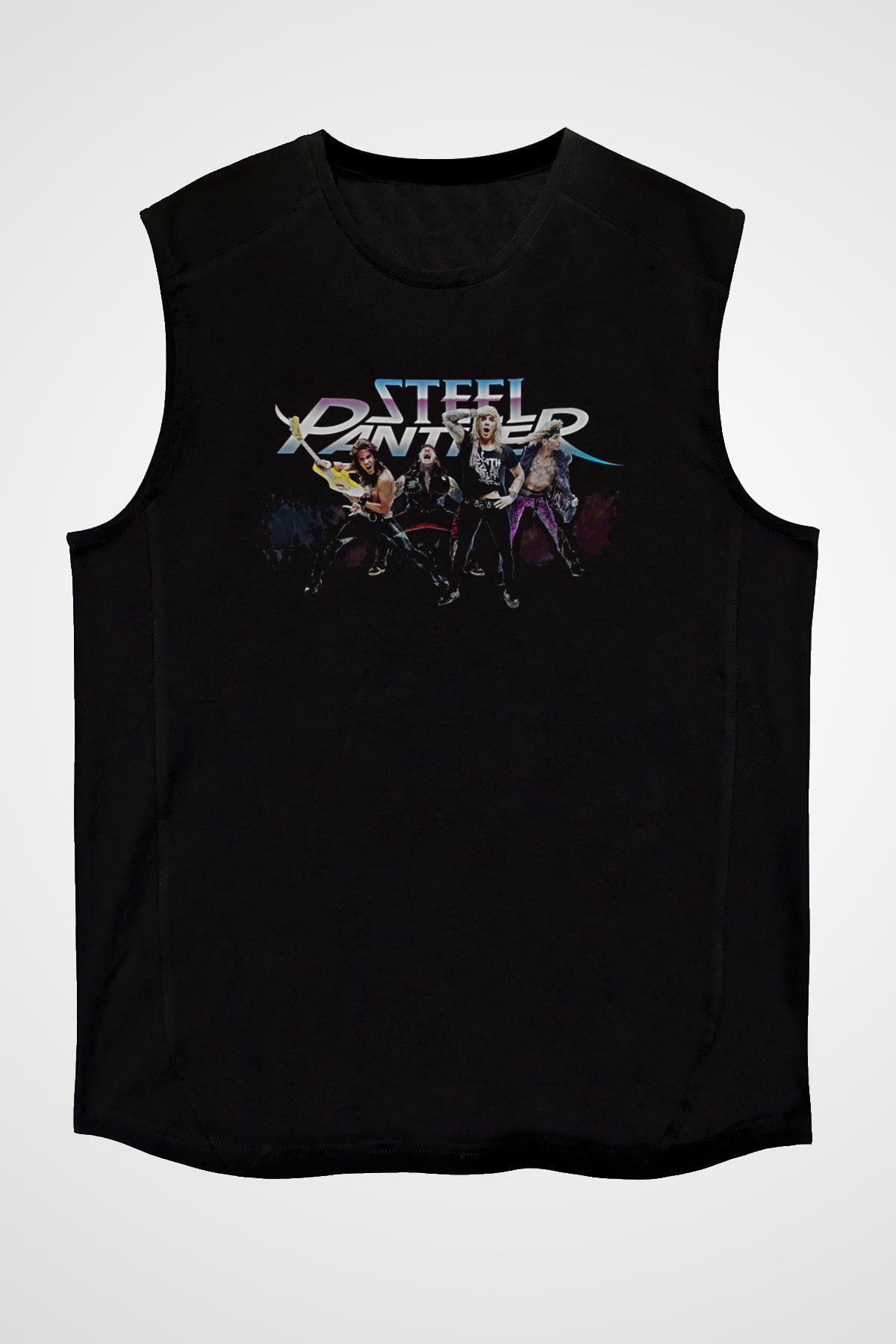 Steel Panther Baskılı Unisex Siyah Kolsuz Tişört - Tshirt
