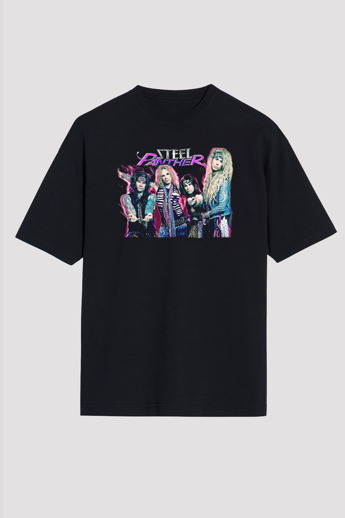 Steel Panther Baskılı Unisex Siyah Oversize Tişört - Tshirt