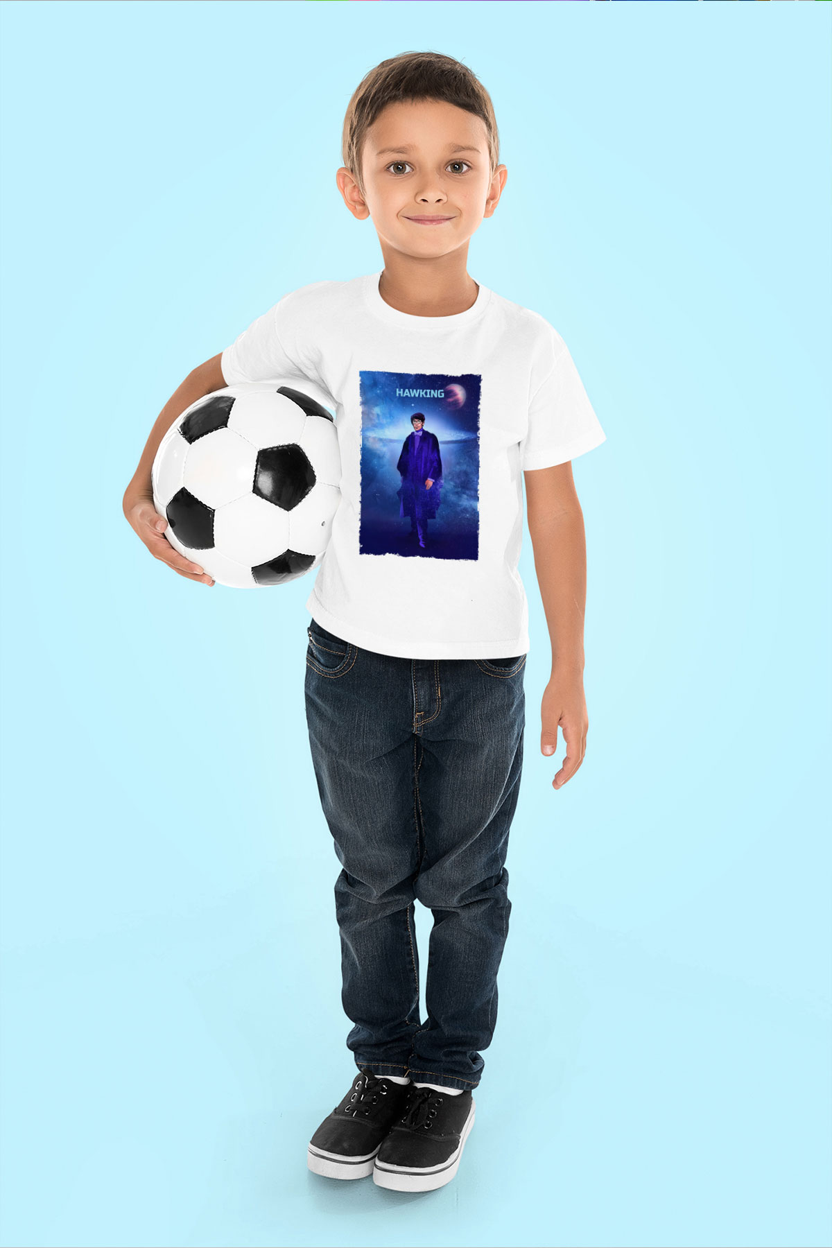 Stephen Hawking Baskılı Unisex Beyaz Çocuk Tişörtü - Tshirt