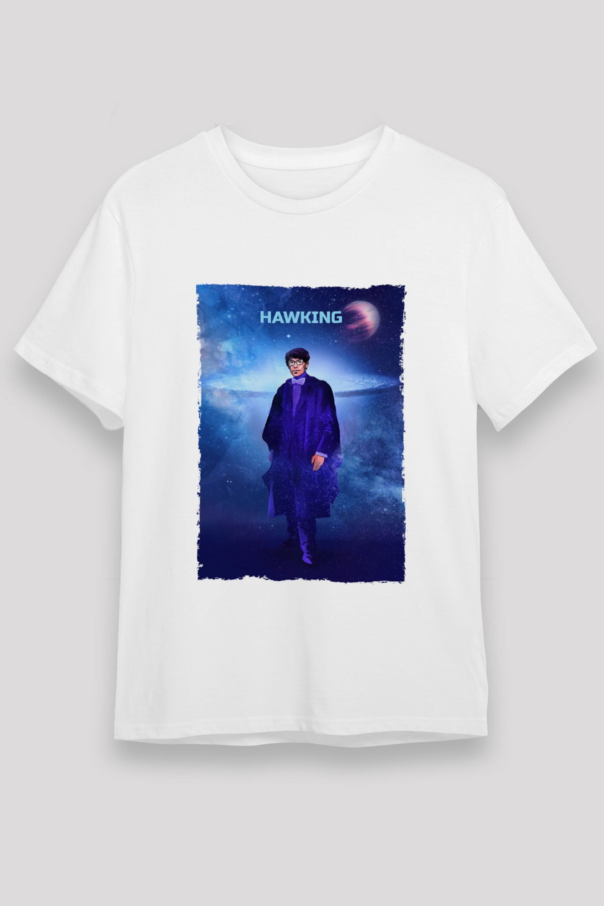 Stephen Hawking Baskılı Unisex Beyaz Tişört - Tshirt
