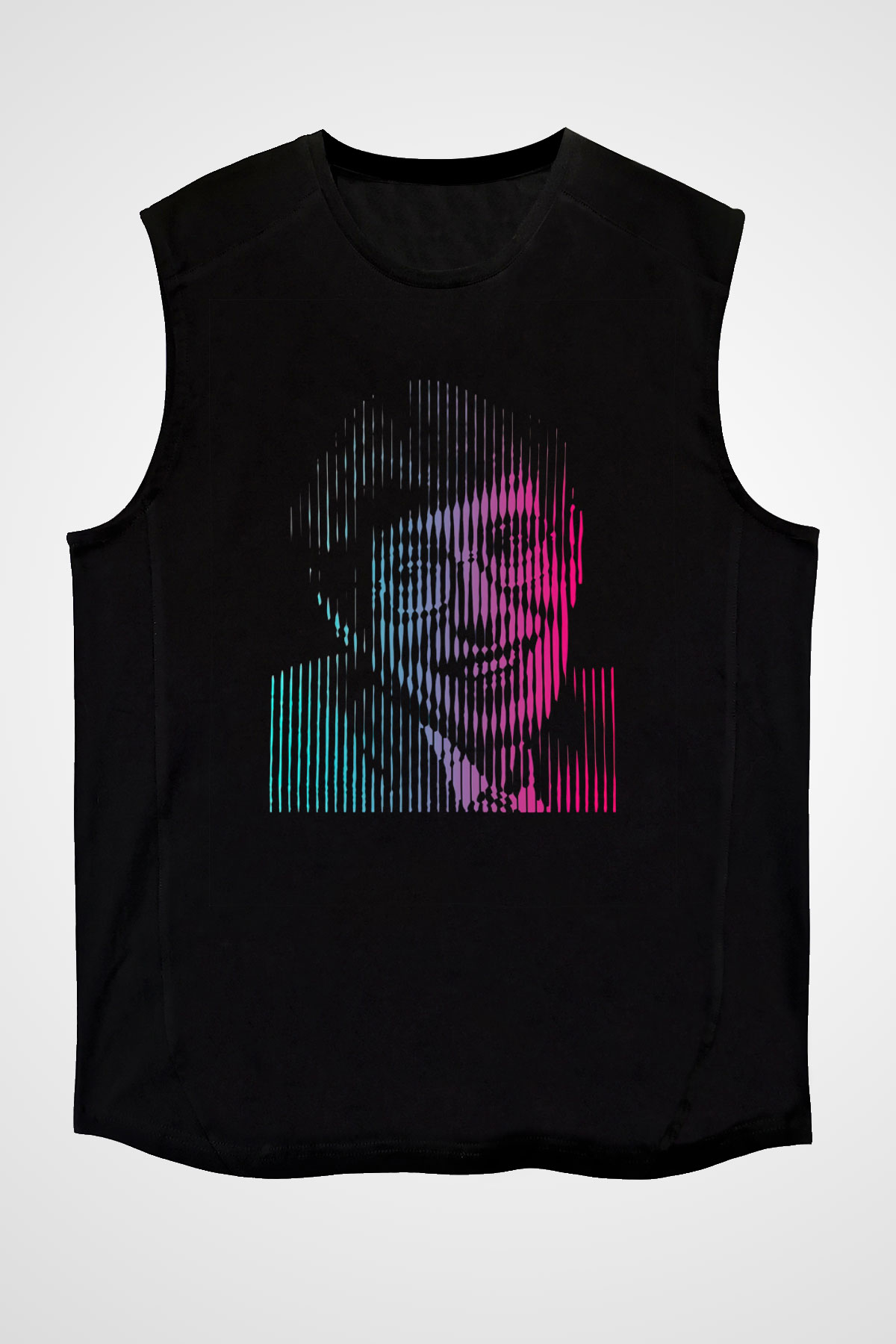 Stephen Hawking Renkli Portre Baskılı Unisex Kolsuz Siyah Tişört - Tshirt
