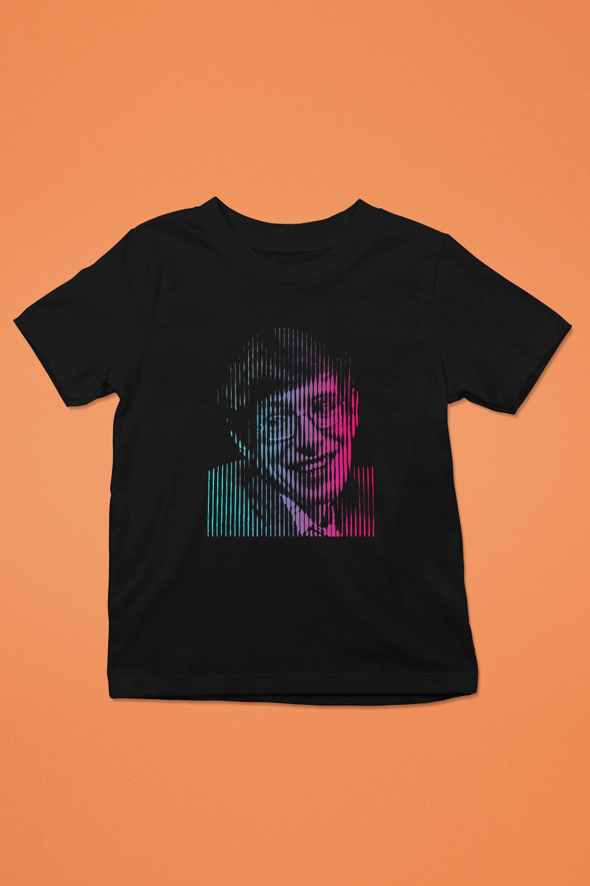 Stephen Hawking Renkli Portre Baskılı Unisex Siyah Çocuk Tişörtü - Tshirt
