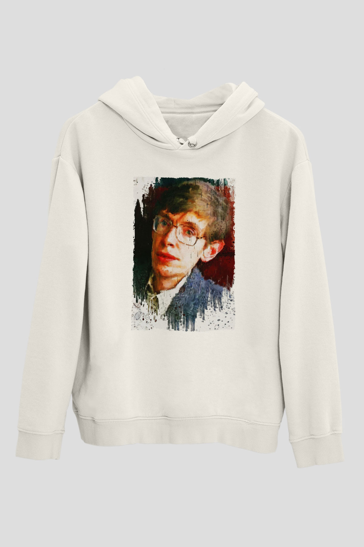 Stephen William Hawking Baskılı Unisex Ekru Hoodie