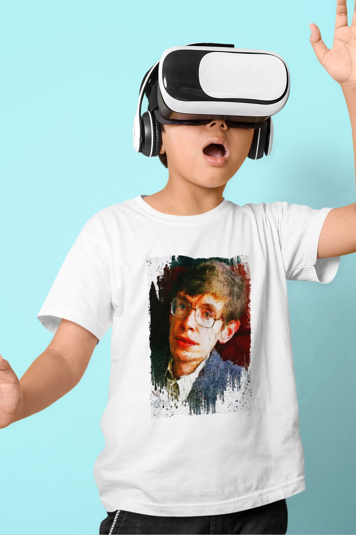 Stephen William Hawking Baskılı Unisex Beyaz Çocuk Tişörtü - Tshirt